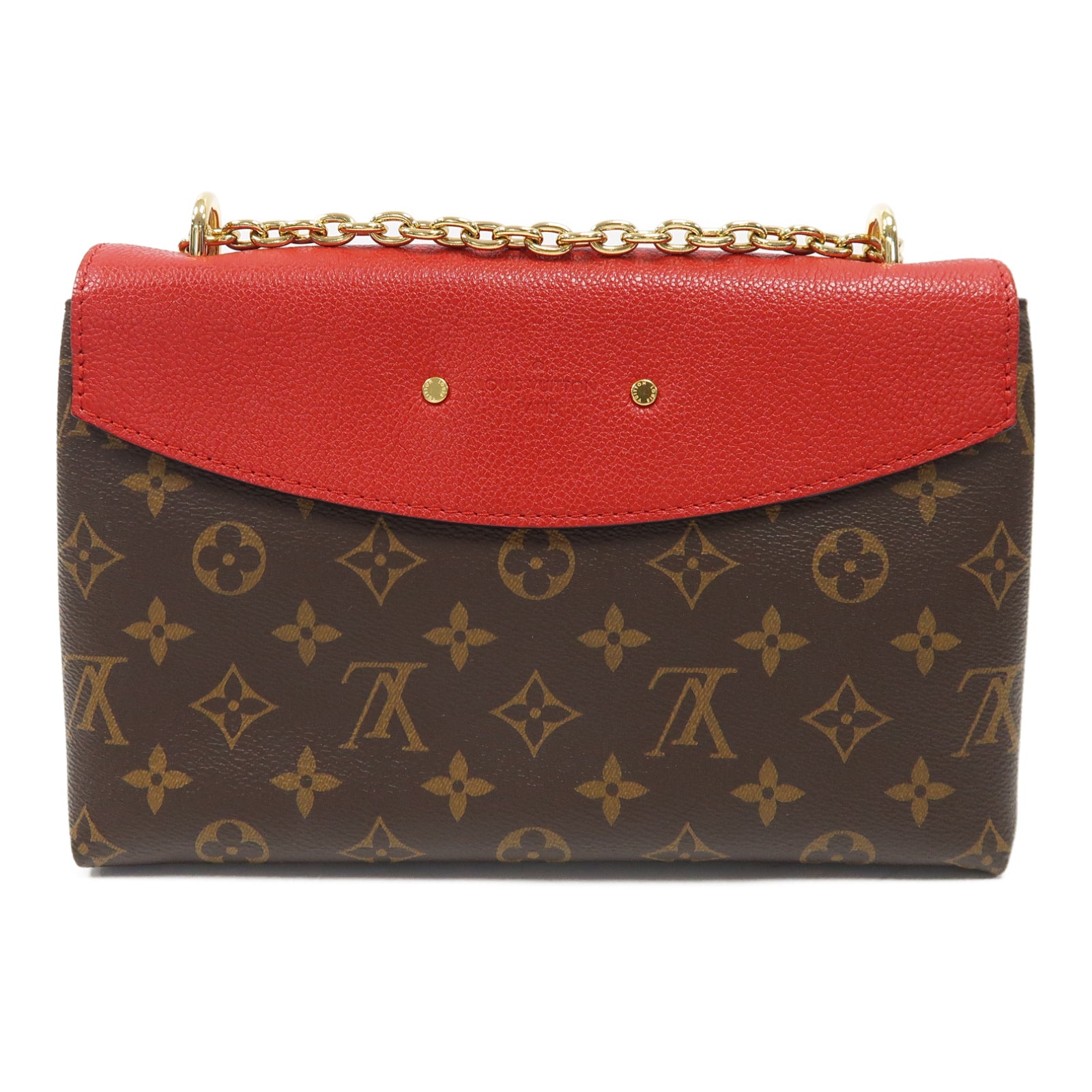 LOUIS VUITTON Monogram Saint Placide金扣鏈帶肩背袋啡色/紅色