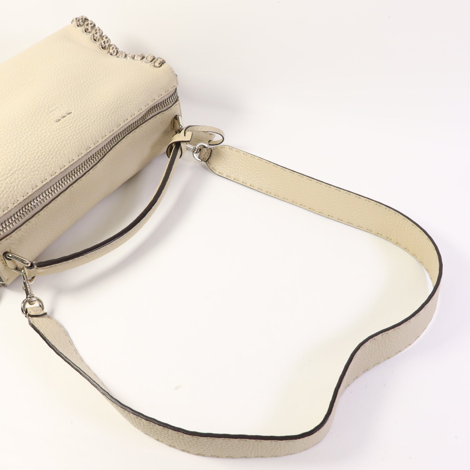 FENDI 牛皮/蛇皮皮革2 Way Shoulder Bag銀扣手挽肩背兩用袋