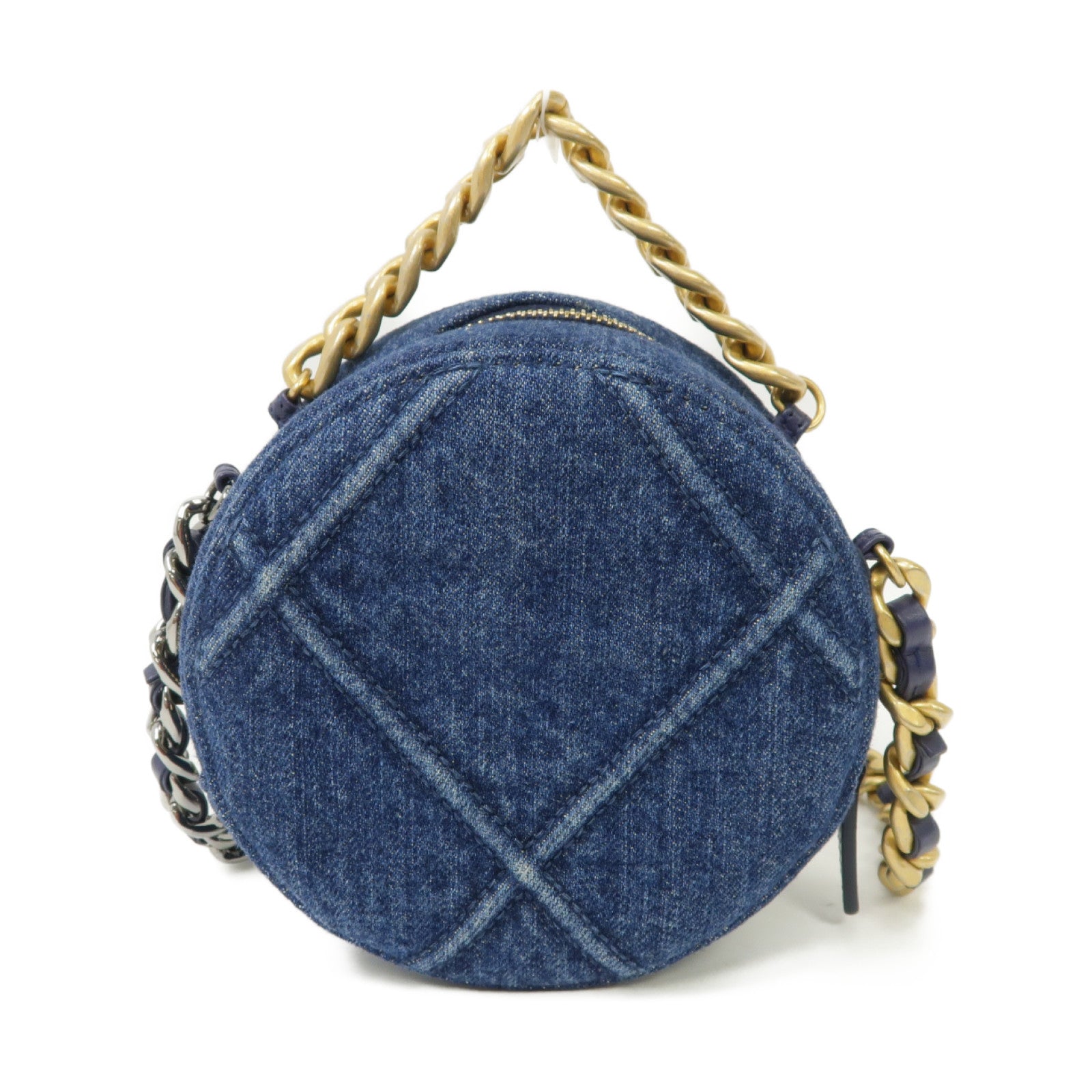 CHANEL 牛仔布Round Clutch 19 2 Way Chain Shoulder金扣/銀扣鏈帶手挽肩背兩用袋藍色