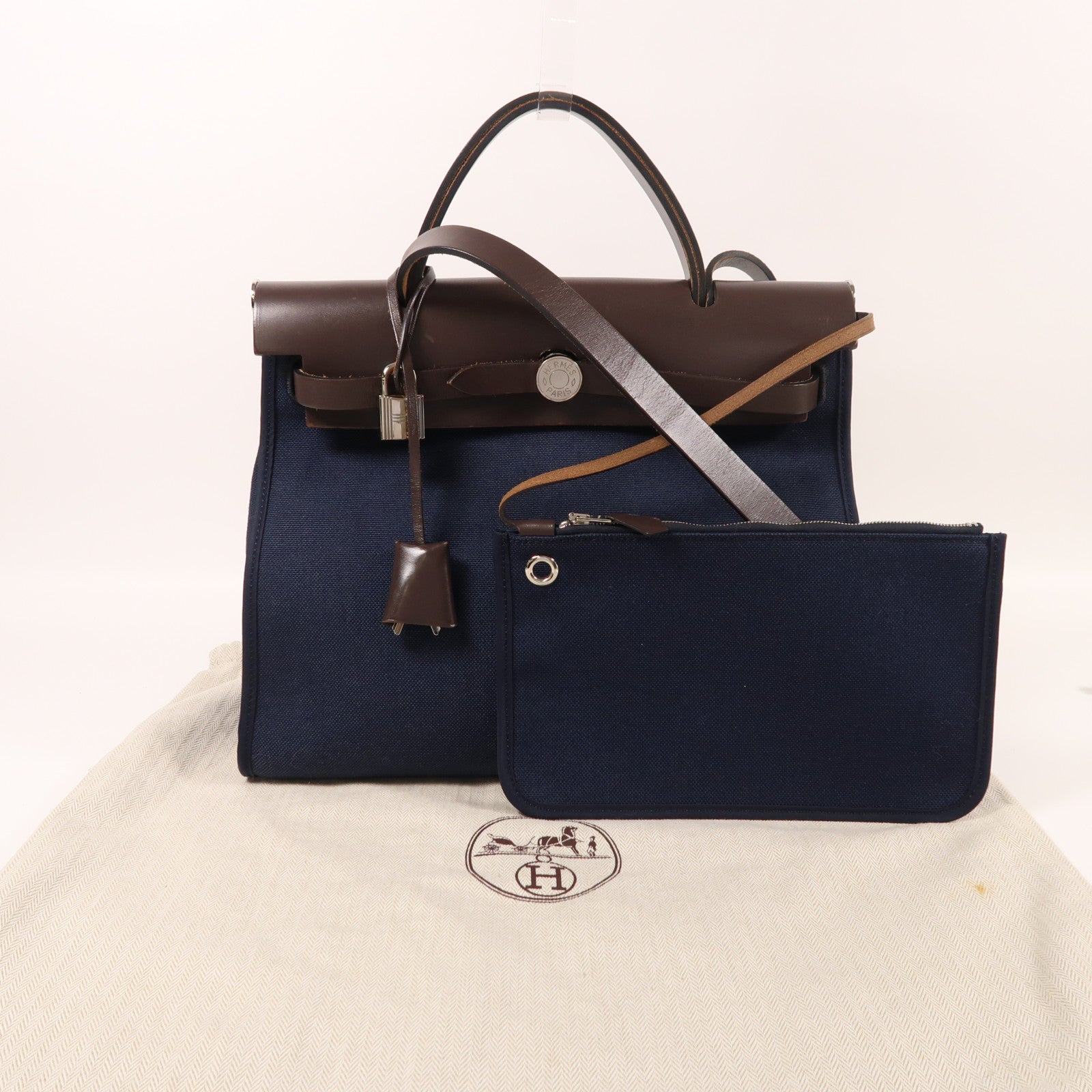 HERMES 帆布Herbag PM銀扣手挽肩背兩用袋