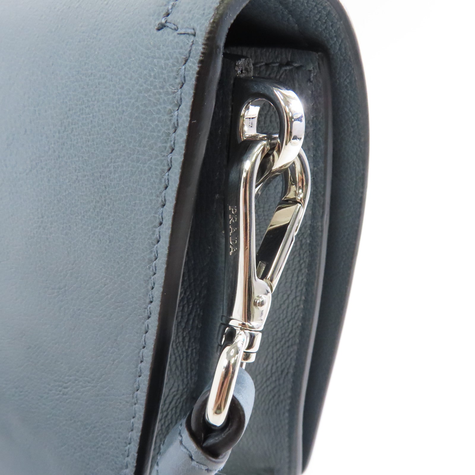 PRADA 牛皮皮革Shoulder Bag銀扣肩背袋藍色