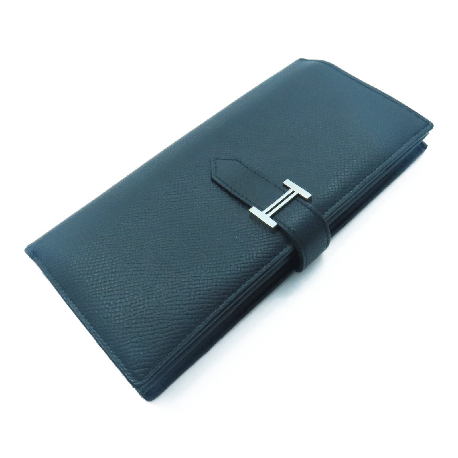 HERMES 【激減優惠】Epsom皮革Bearn W Snap銀扣長錢包Noir/黑色