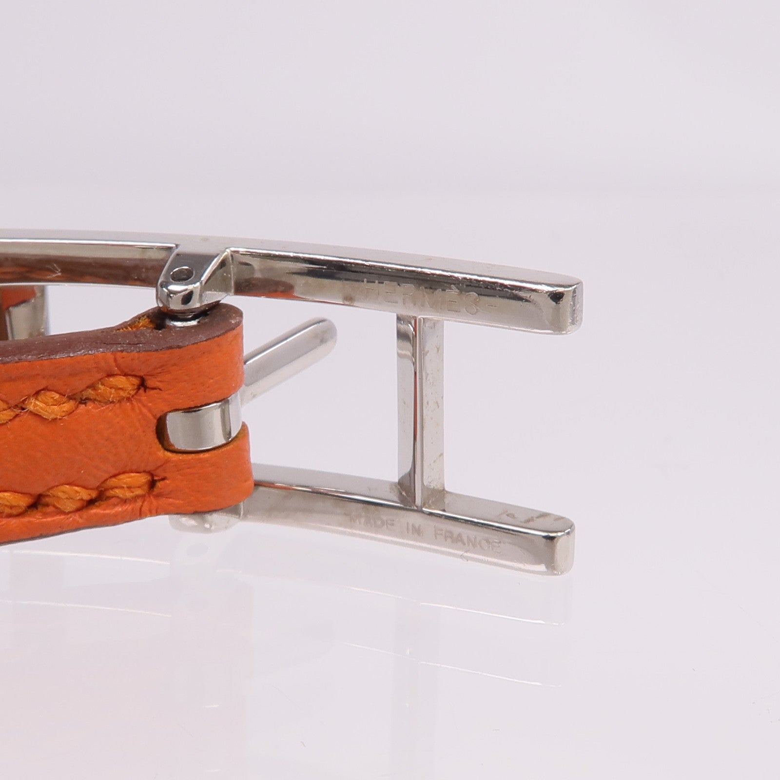 HERMES Swift皮革Behapi Double Tour Bracelet銀扣手帶Orange/Gold