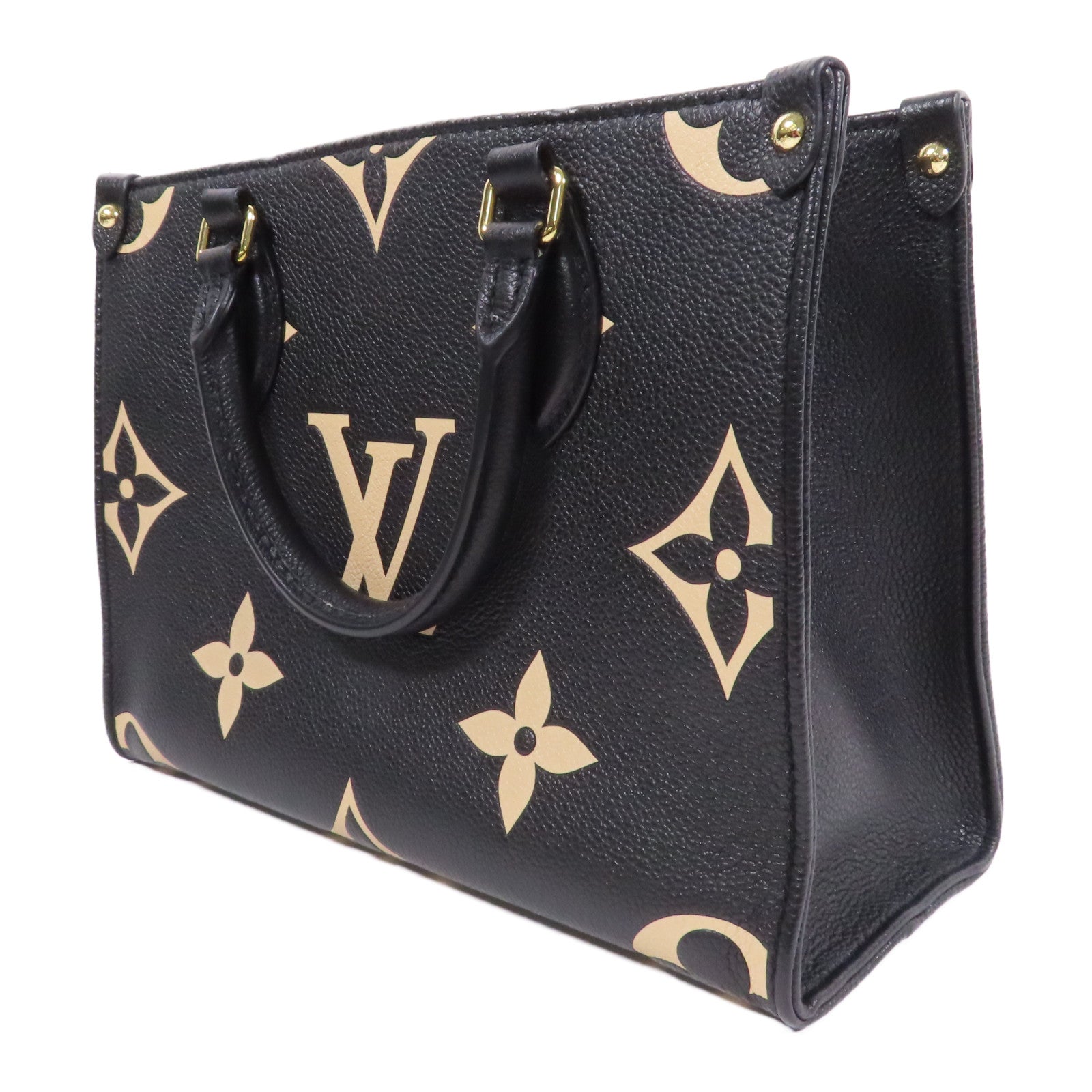 LOUIS VUITTON Monogram Empreinte On The Go PM金扣手挽肩背兩用袋黑色/米色