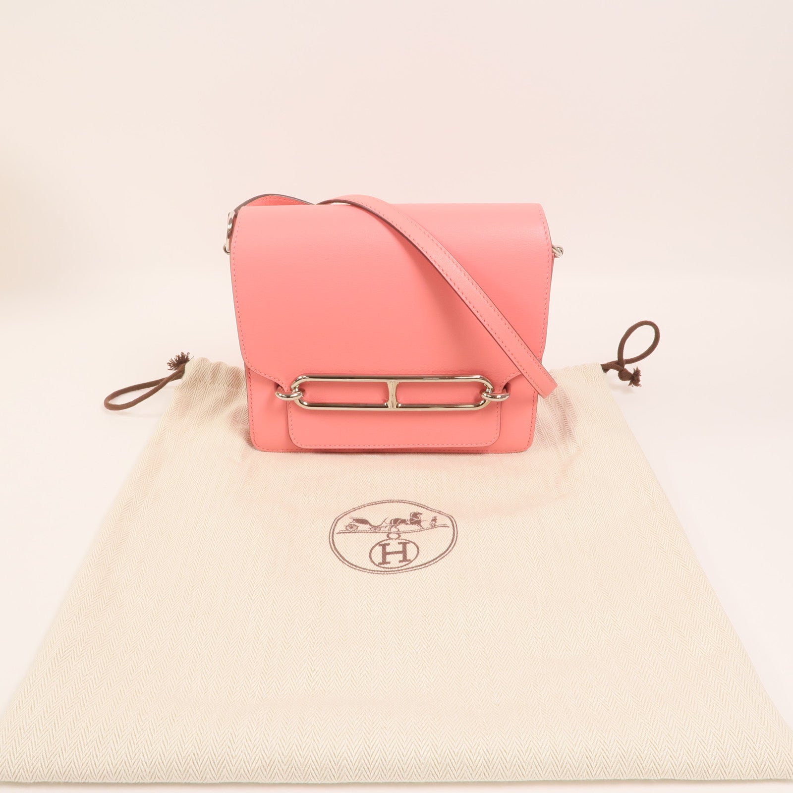 HERMES Evercolor皮革Mini Roulis銀扣肩背袋