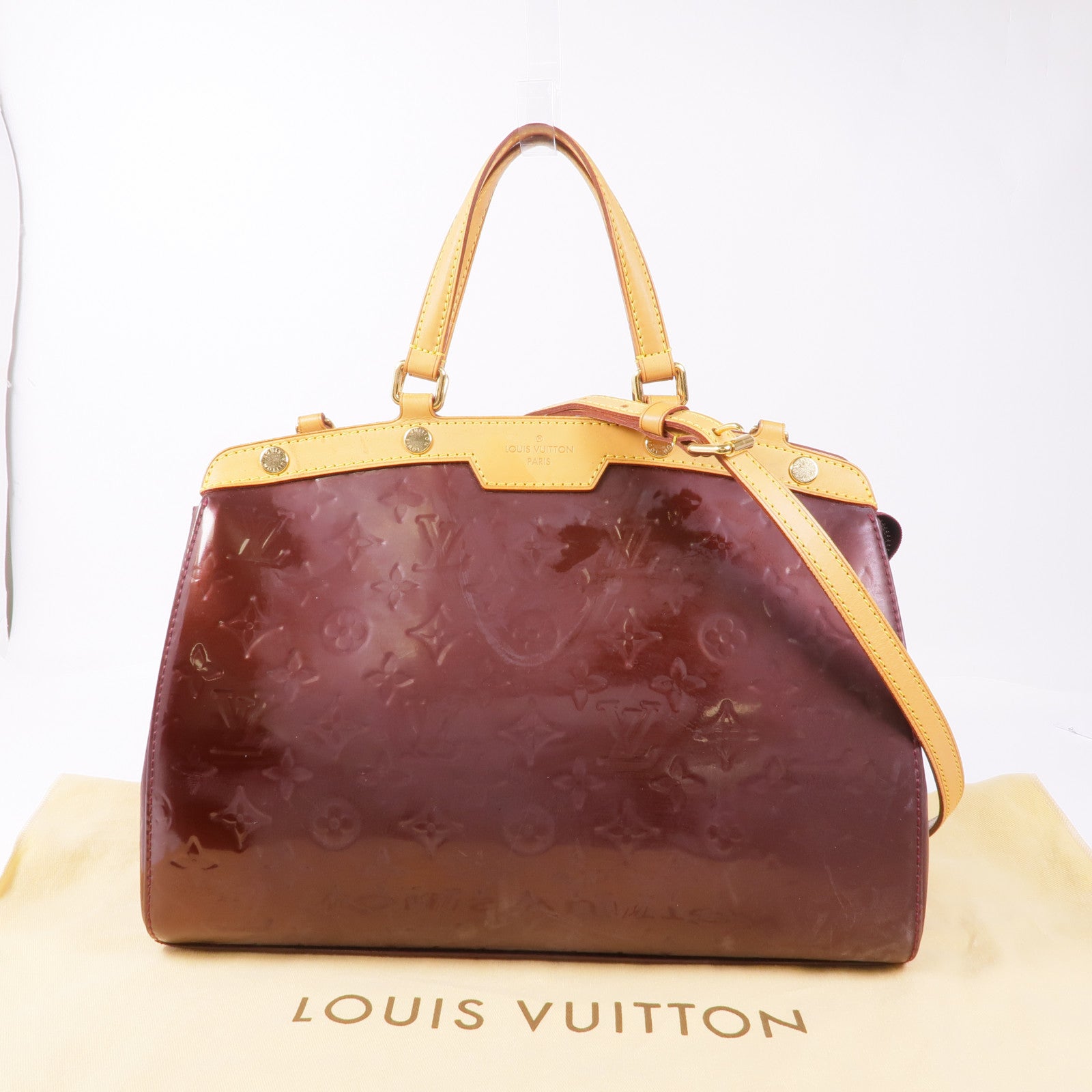 LOUIS VUITTON Vernis Brea MM金扣手挽肩背兩用袋Rouge Fauviste