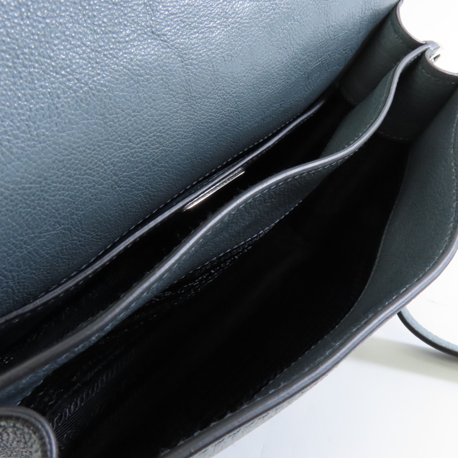 PRADA 牛皮皮革Shoulder Bag銀扣肩背袋藍色