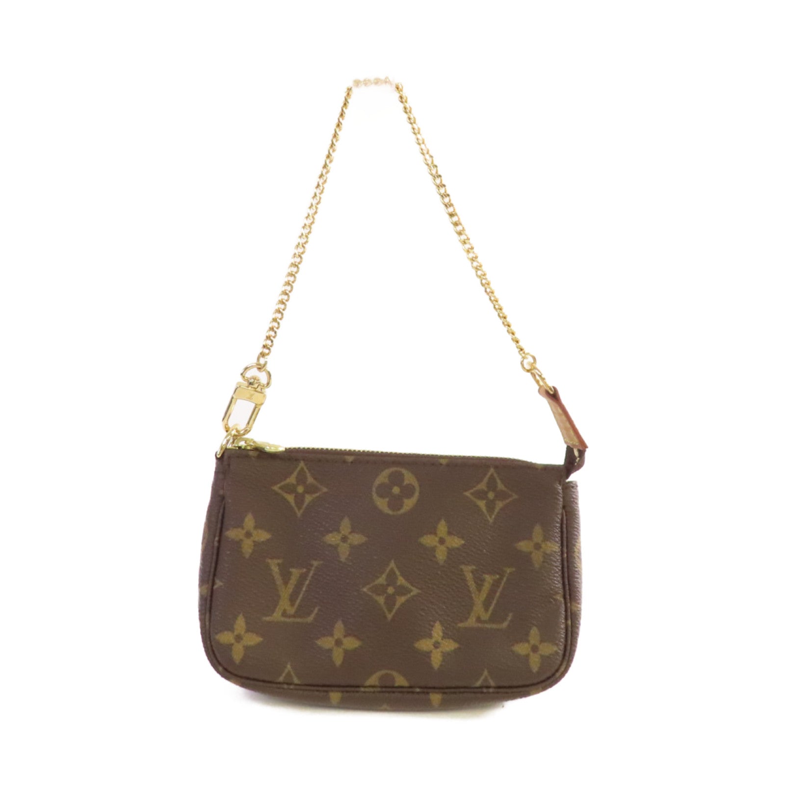 LOUIS VUITTON Monogram Mini Pochette Accessoires金扣鏈帶手拿包啡色