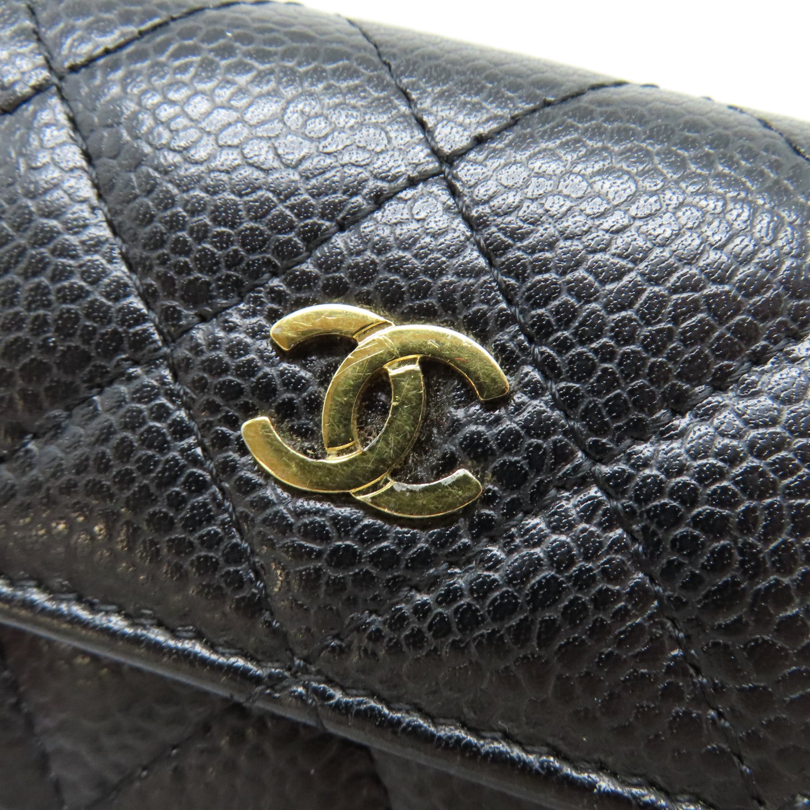 CHANEL 菱格Caviar皮革Card Case金扣卡片套黑色