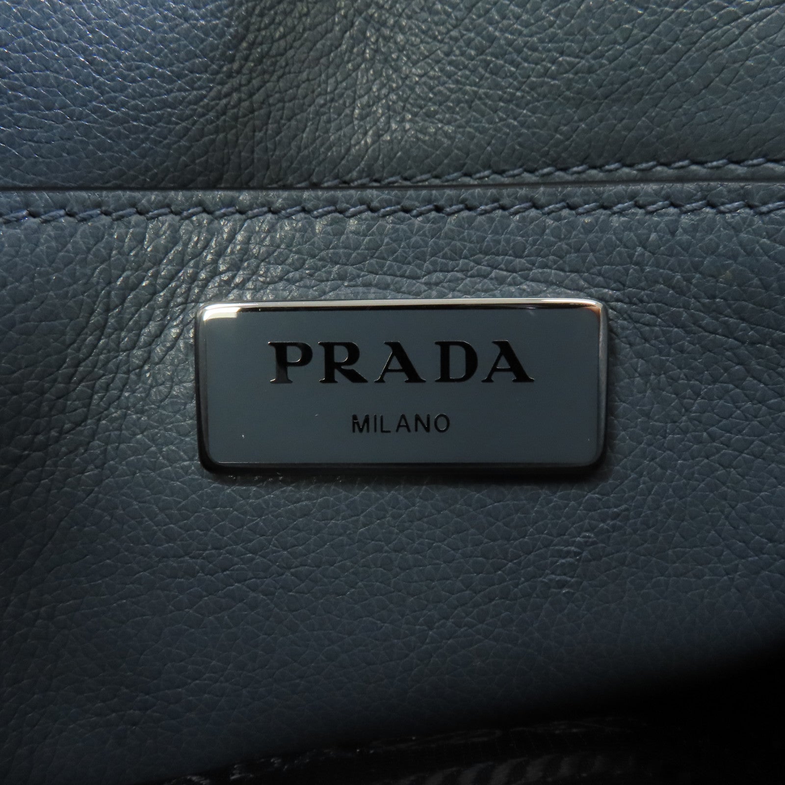 PRADA 牛皮皮革Shoulder Bag銀扣肩背袋藍色