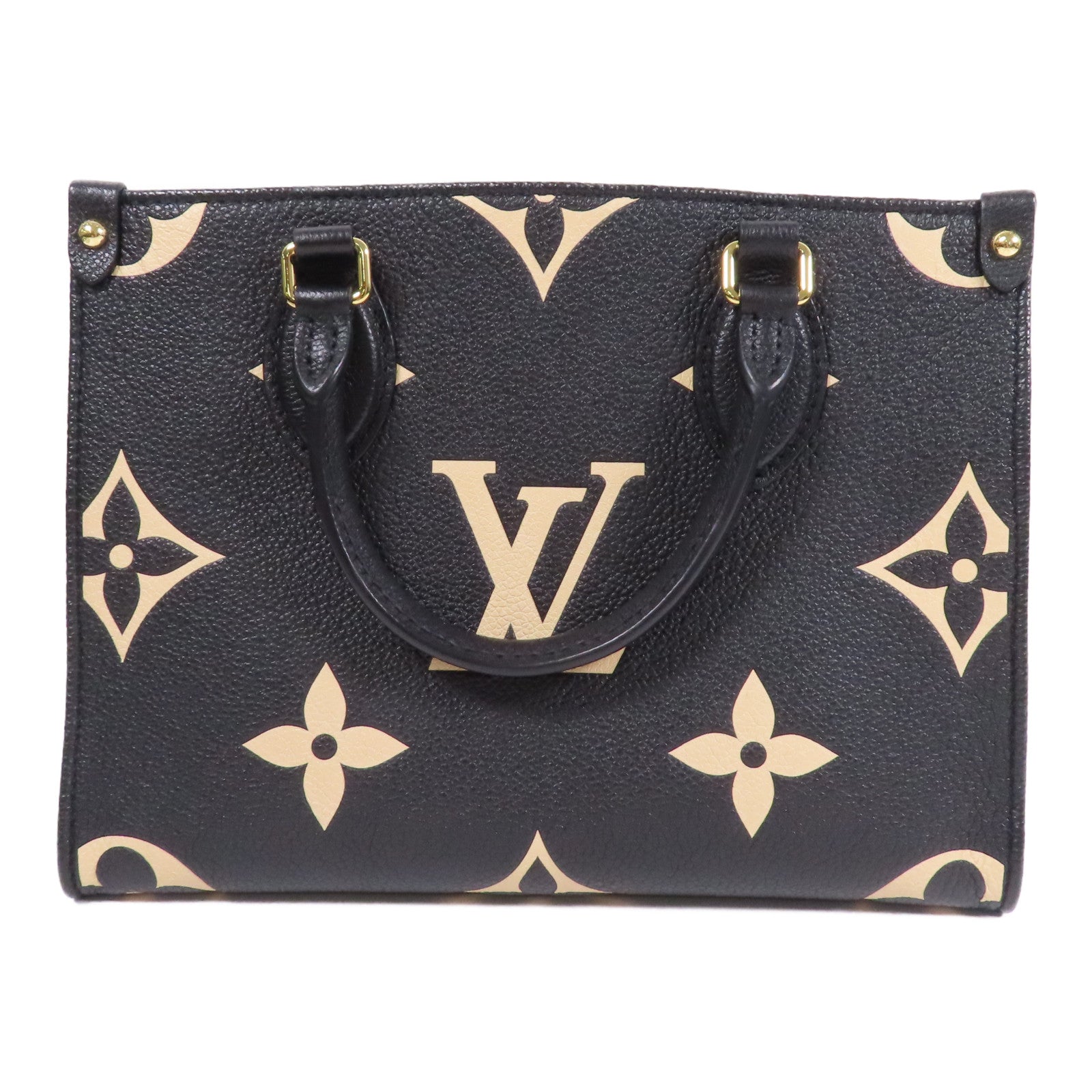 LOUIS VUITTON Monogram Empreinte On The Go PM金扣手挽肩背兩用袋黑色/米色
