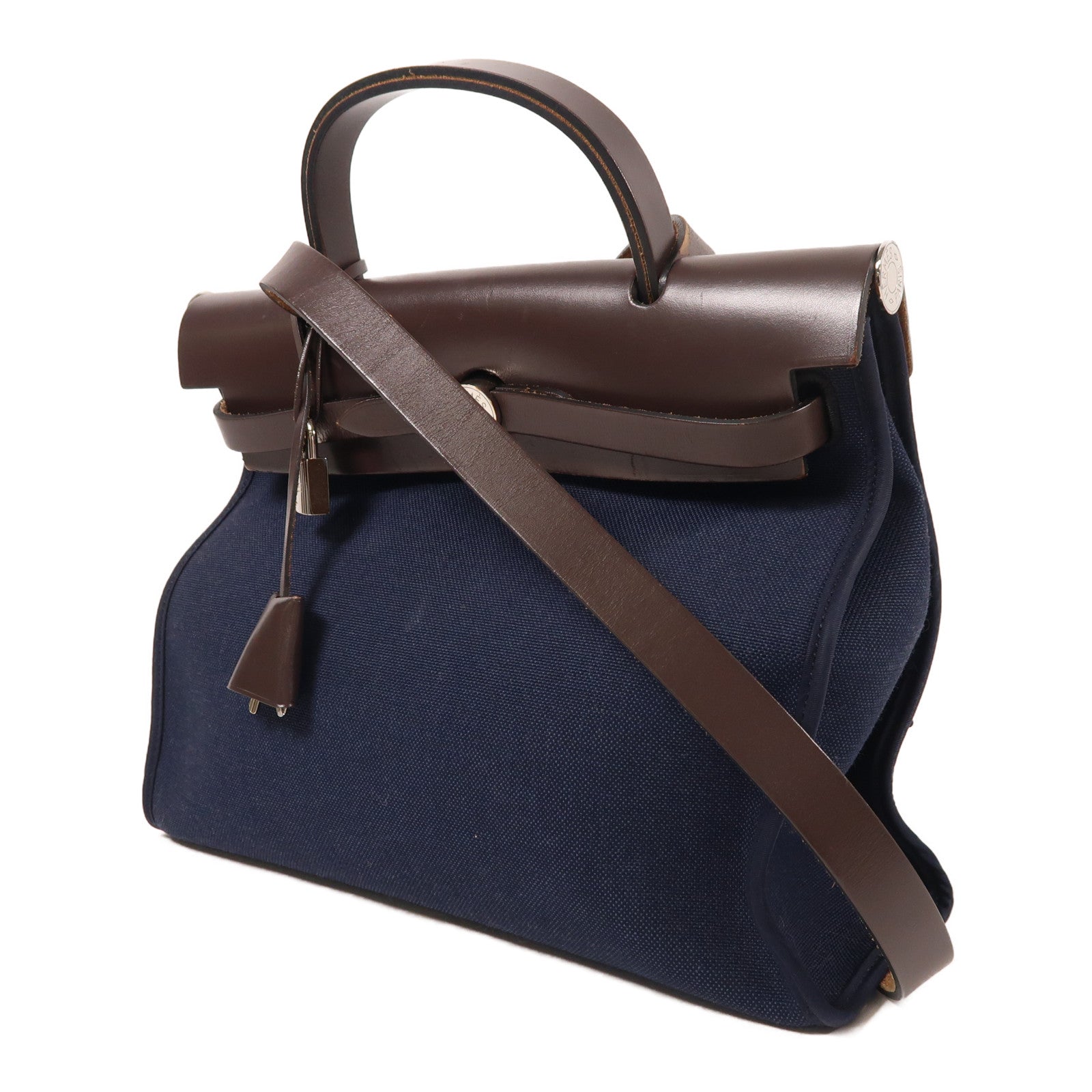 HERMES 帆布Herbag PM銀扣手挽肩背兩用袋