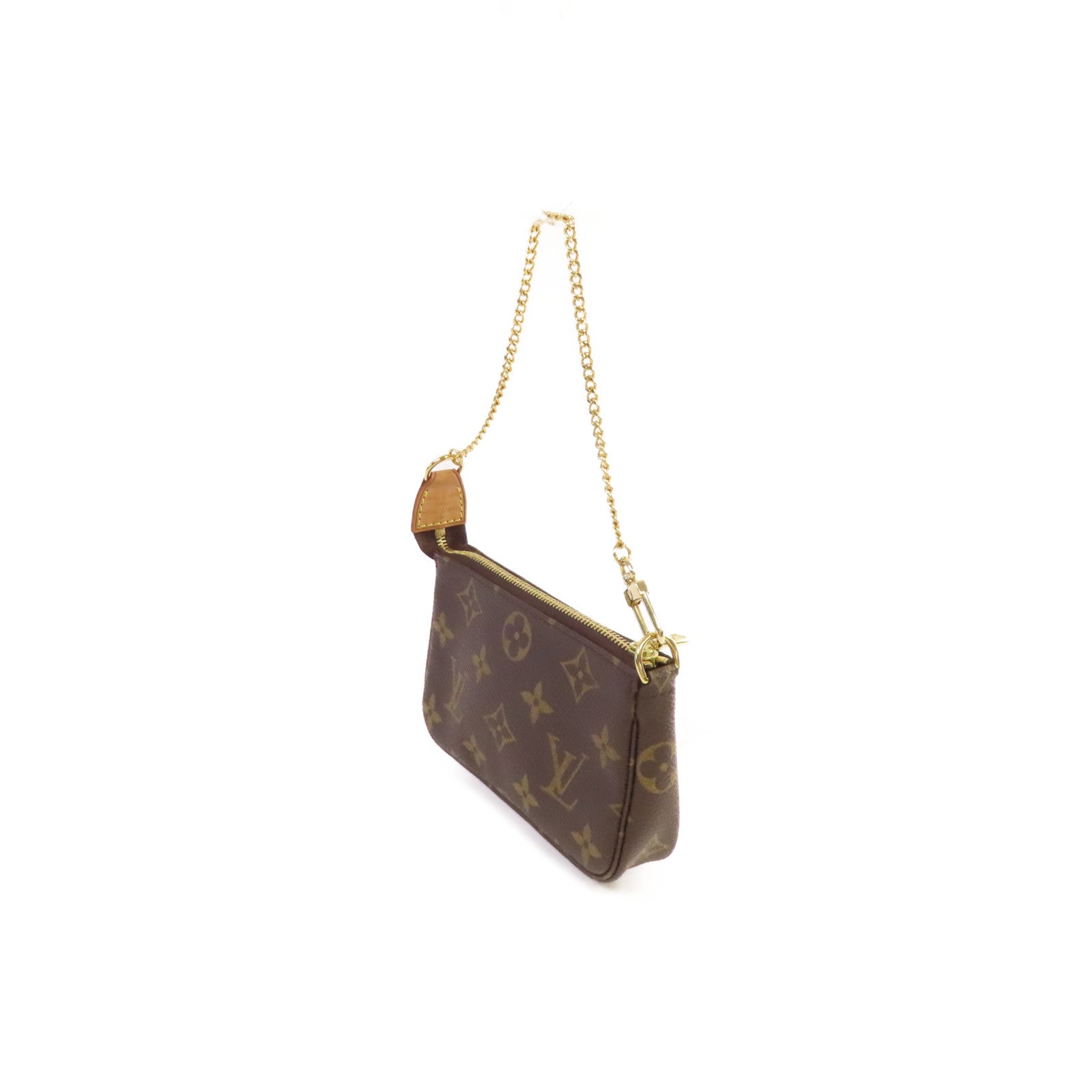 LOUIS VUITTON Monogram Mini Pochette Accessoires金扣鏈帶手拿包啡色