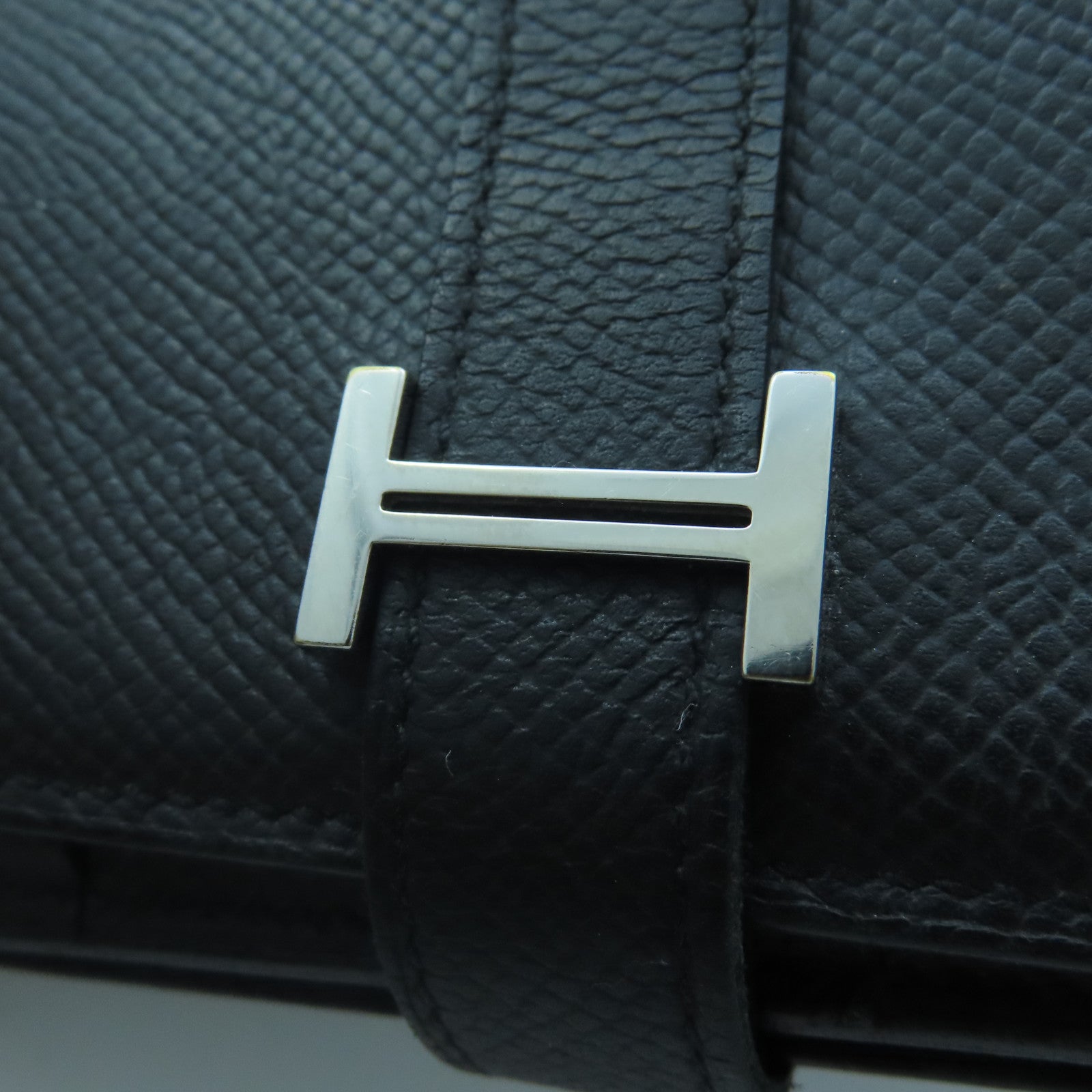 HERMES Epsom皮革Bearn W Snap銀扣長錢包Noir/黑色