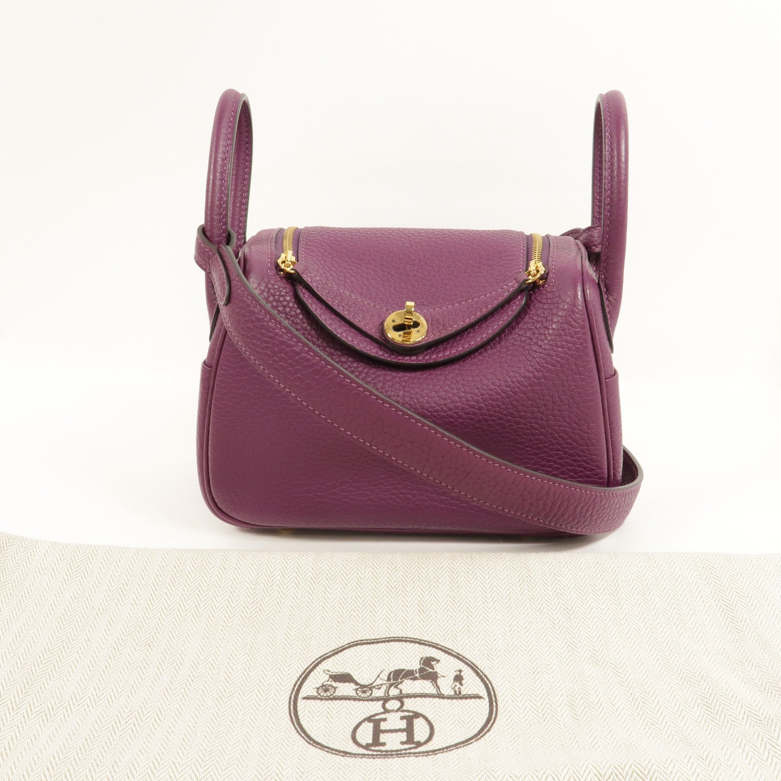 HERMES Clemence皮革Mini Lindy金扣手挽肩背兩用袋Anemone