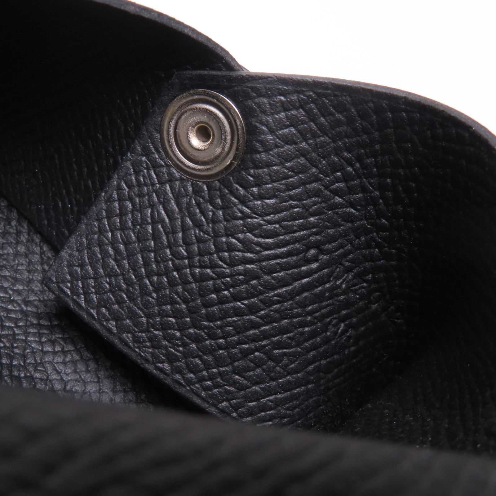 HERMES Epsom皮革Calvi銀扣零錢包Noir