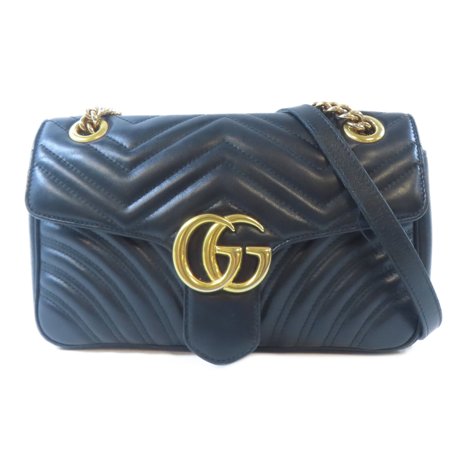 GUCCI 牛皮皮革GG Marmont金扣肩背袋黑色