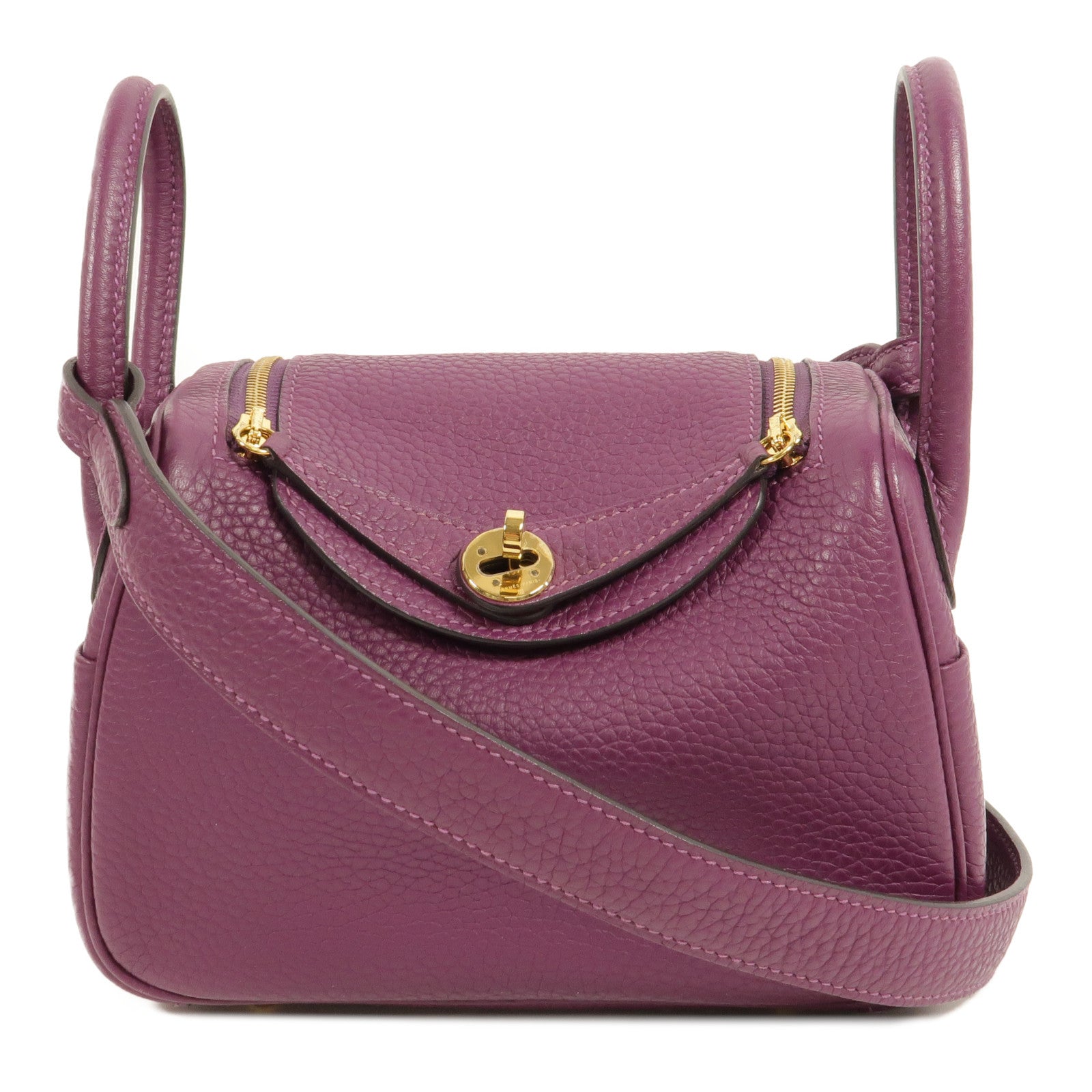 HERMES Clemence皮革Mini Lindy金扣手挽肩背兩用袋Anemone