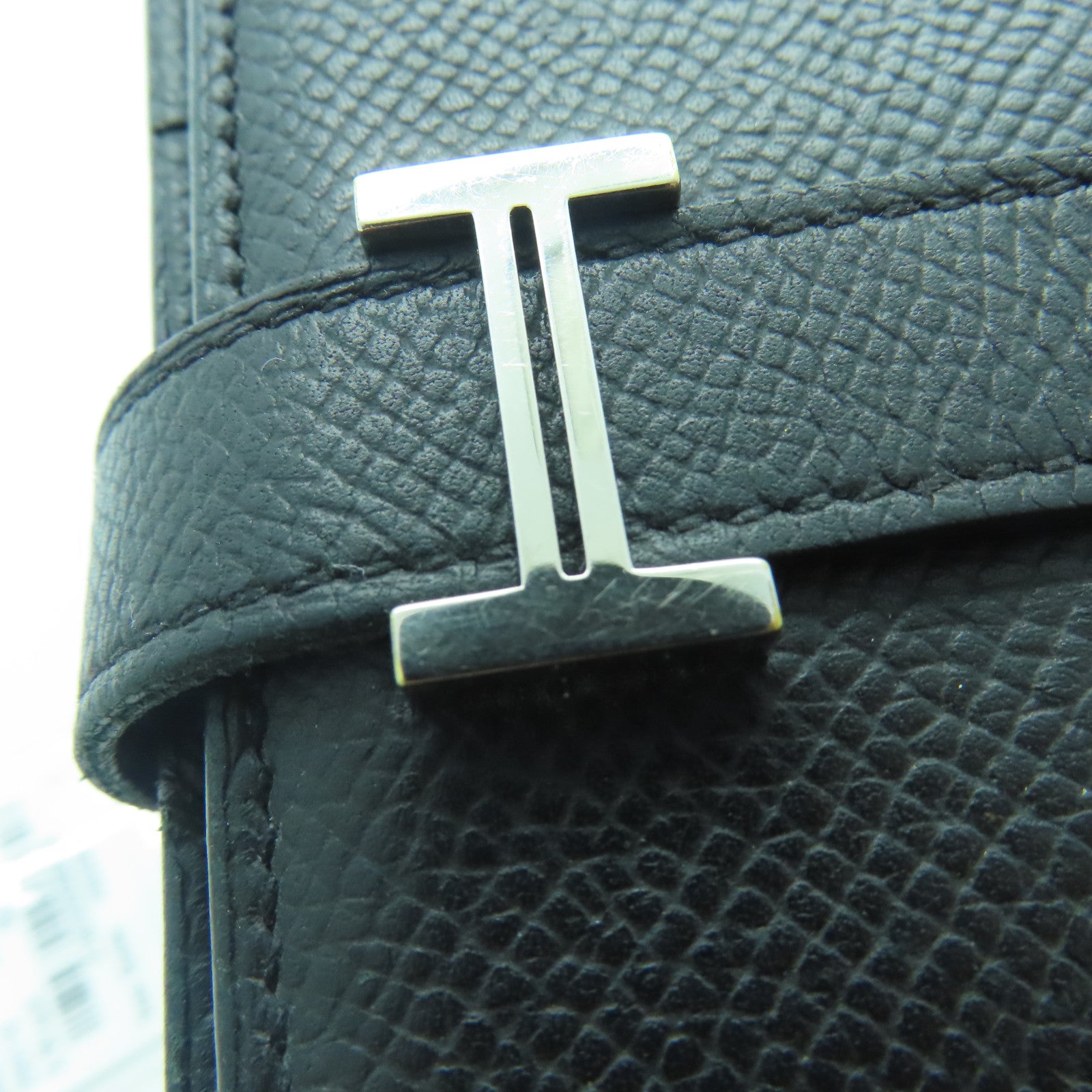 HERMES Epsom皮革Bearn W Snap銀扣長錢包Noir/黑色