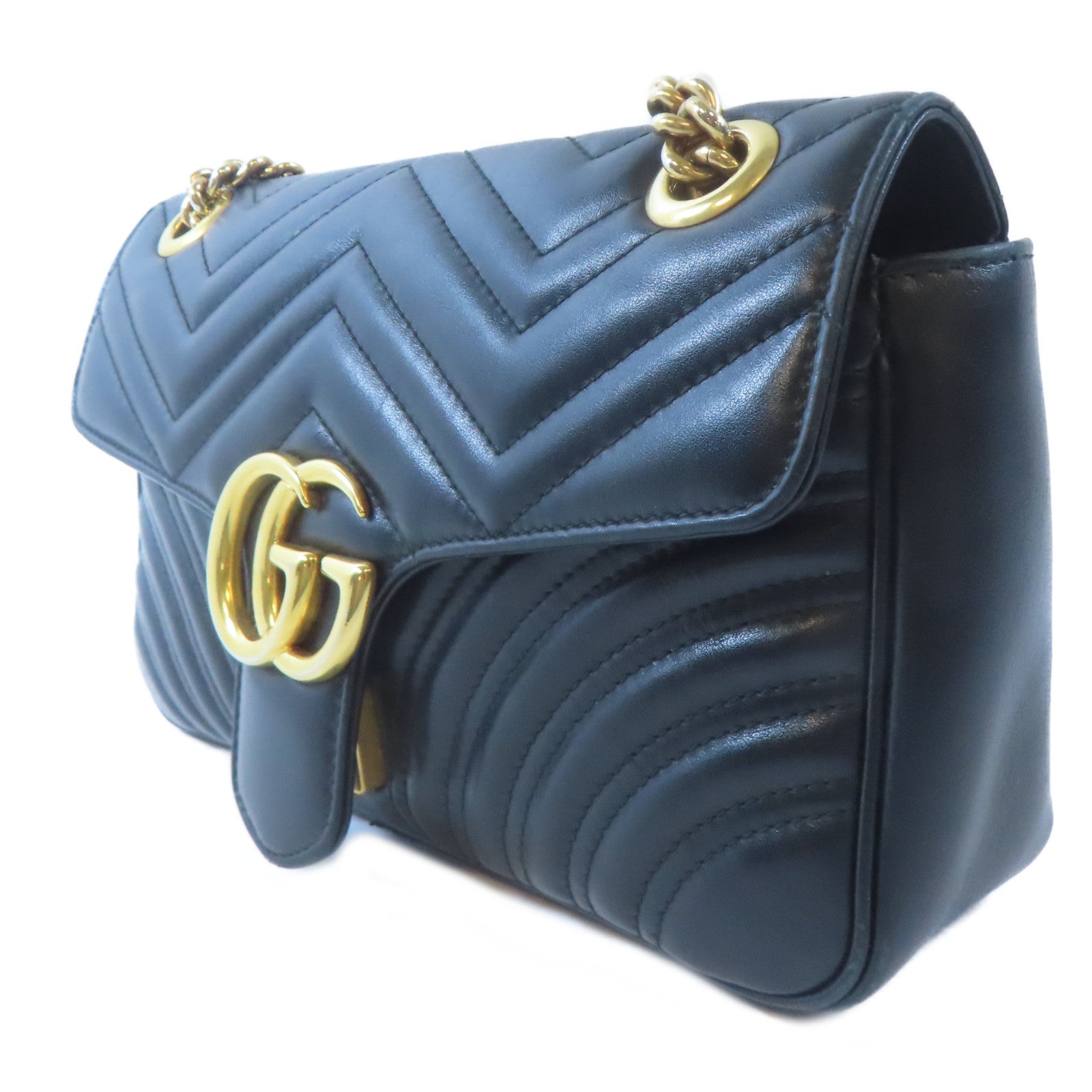 GUCCI 牛皮皮革GG Marmont金扣肩背袋黑色