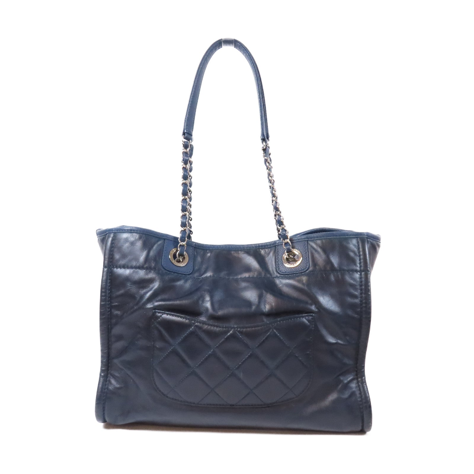 CHANEL 【激減優惠】牛皮皮革Beach Tote Bag Chain Shoulder銀扣鏈帶肩背袋藍色