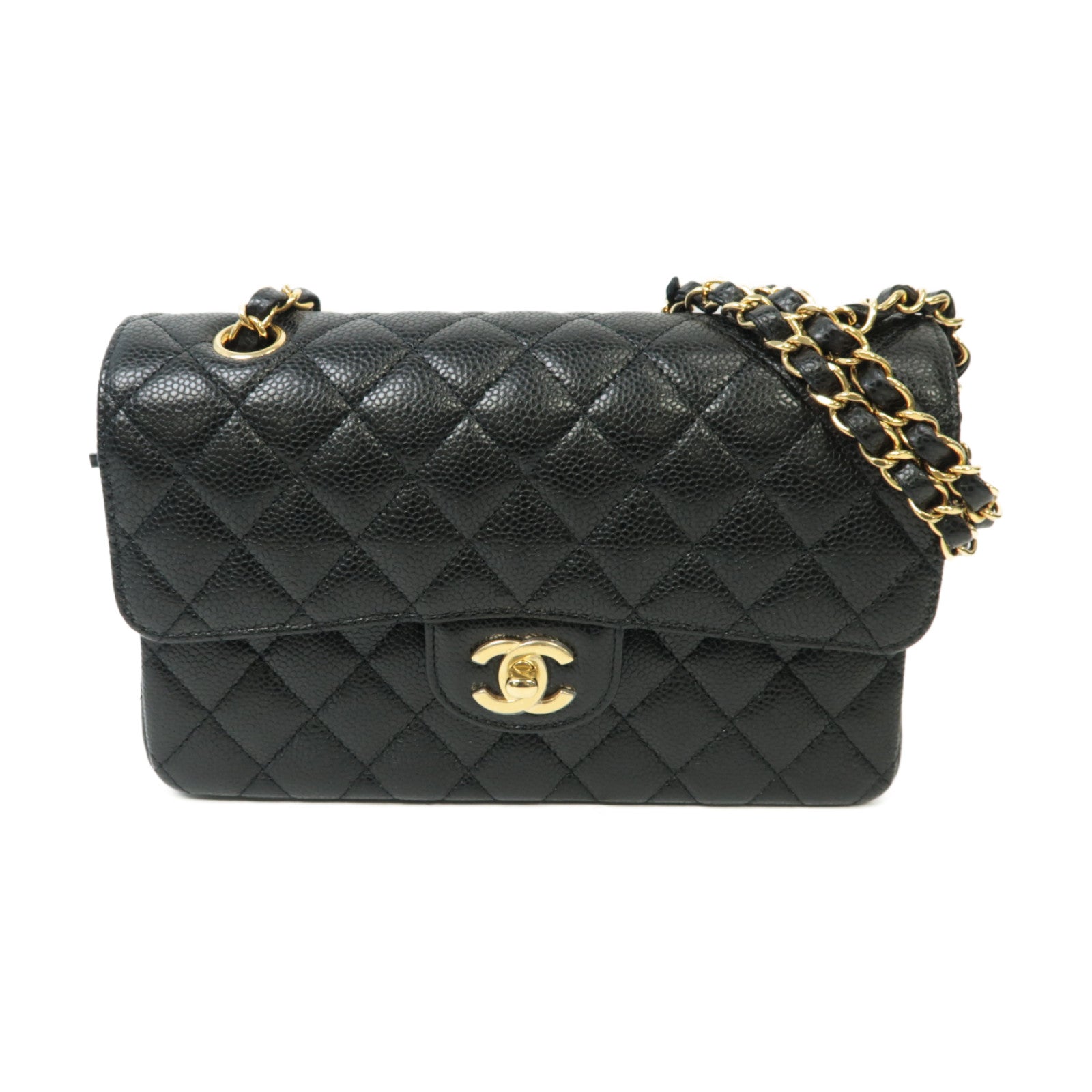 CHANEL Caviar皮革Classic 23金扣鏈帶肩背袋黒色