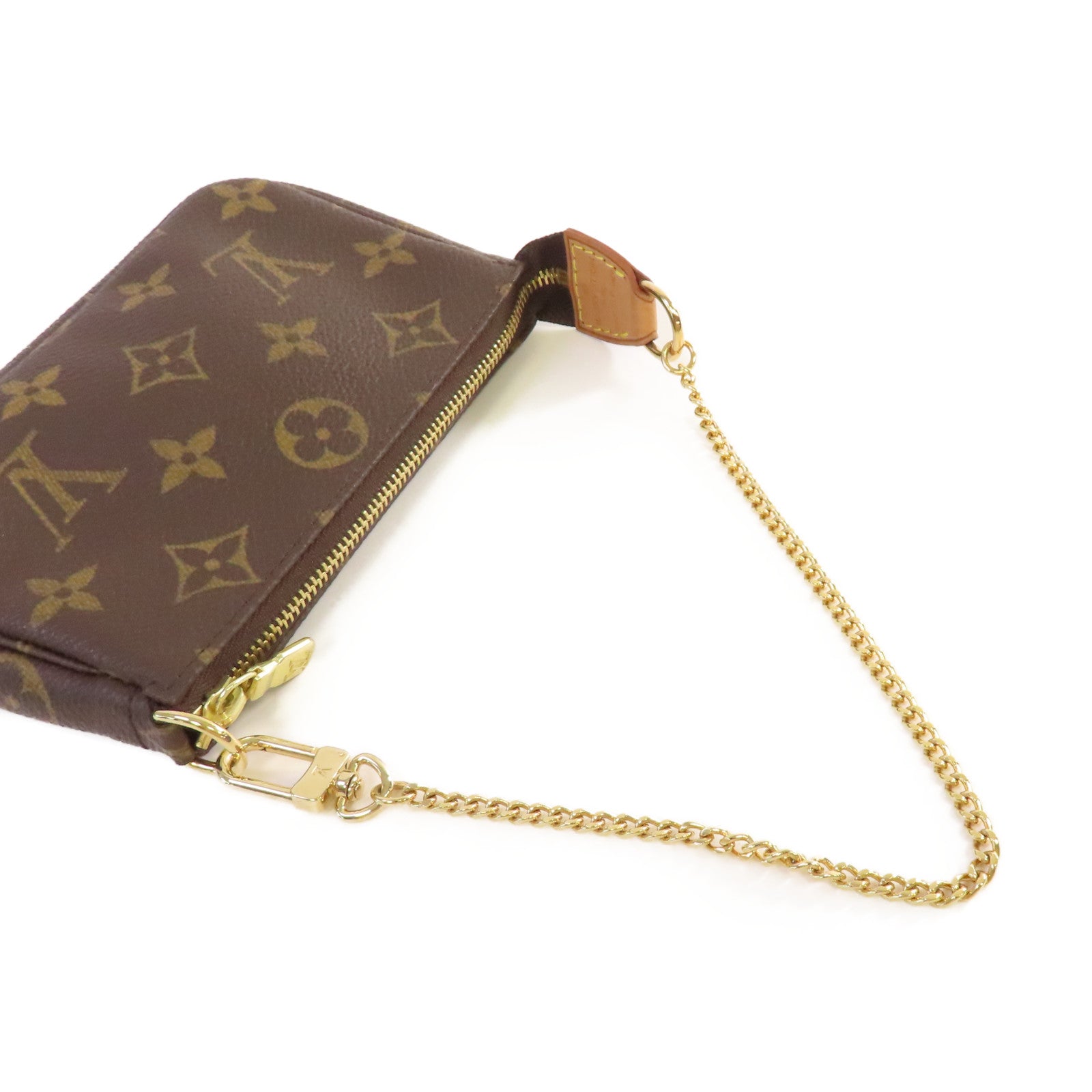 LOUIS VUITTON Monogram Mini Pochette Accessoires金扣鏈帶手拿包啡色