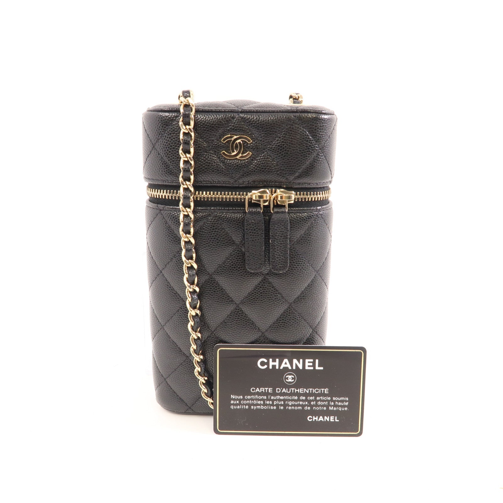 CHANEL 菱格牛皮皮革Chain Shoulder Bag金扣鏈帶肩背袋黑色