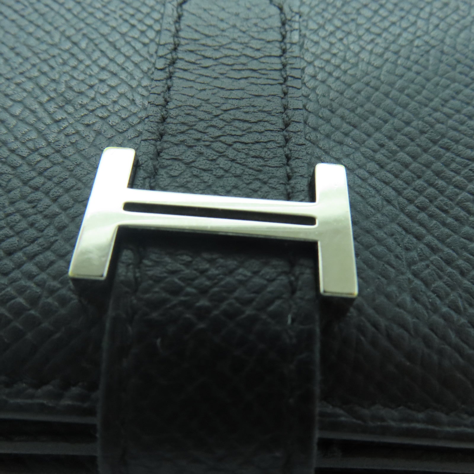 HERMES Epsom皮革Bearn W Snap銀扣長錢包Noir/黑色