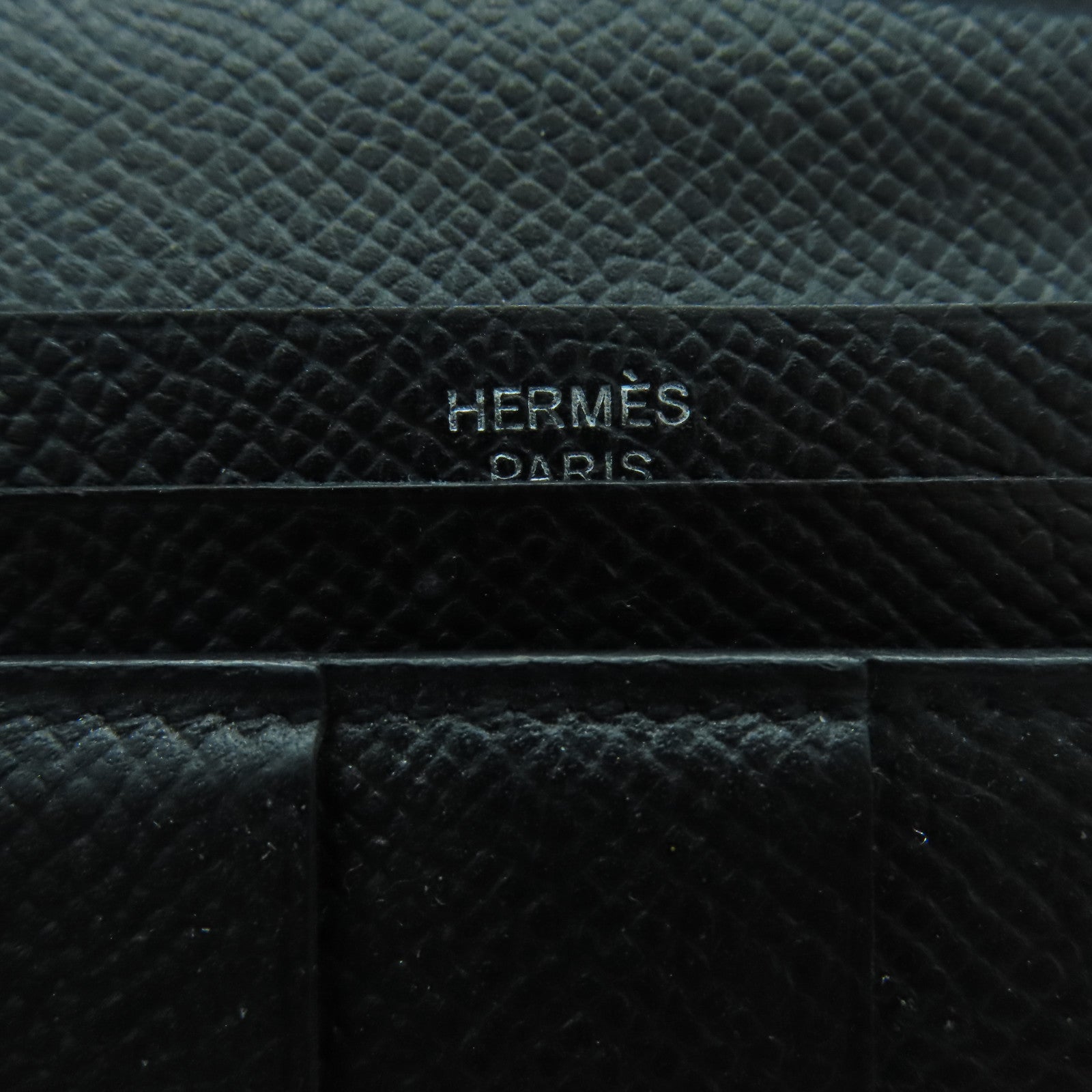 HERMES Epsom皮革Bearn W Snap銀扣長錢包Noir/黑色