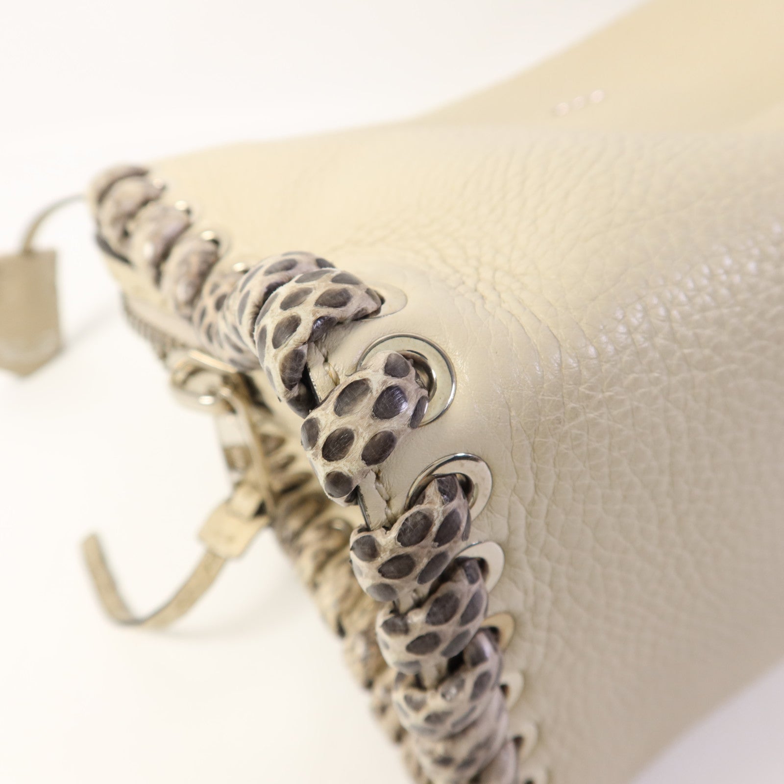 FENDI 牛皮/蛇皮皮革2 Way Shoulder Bag銀扣手挽肩背兩用袋