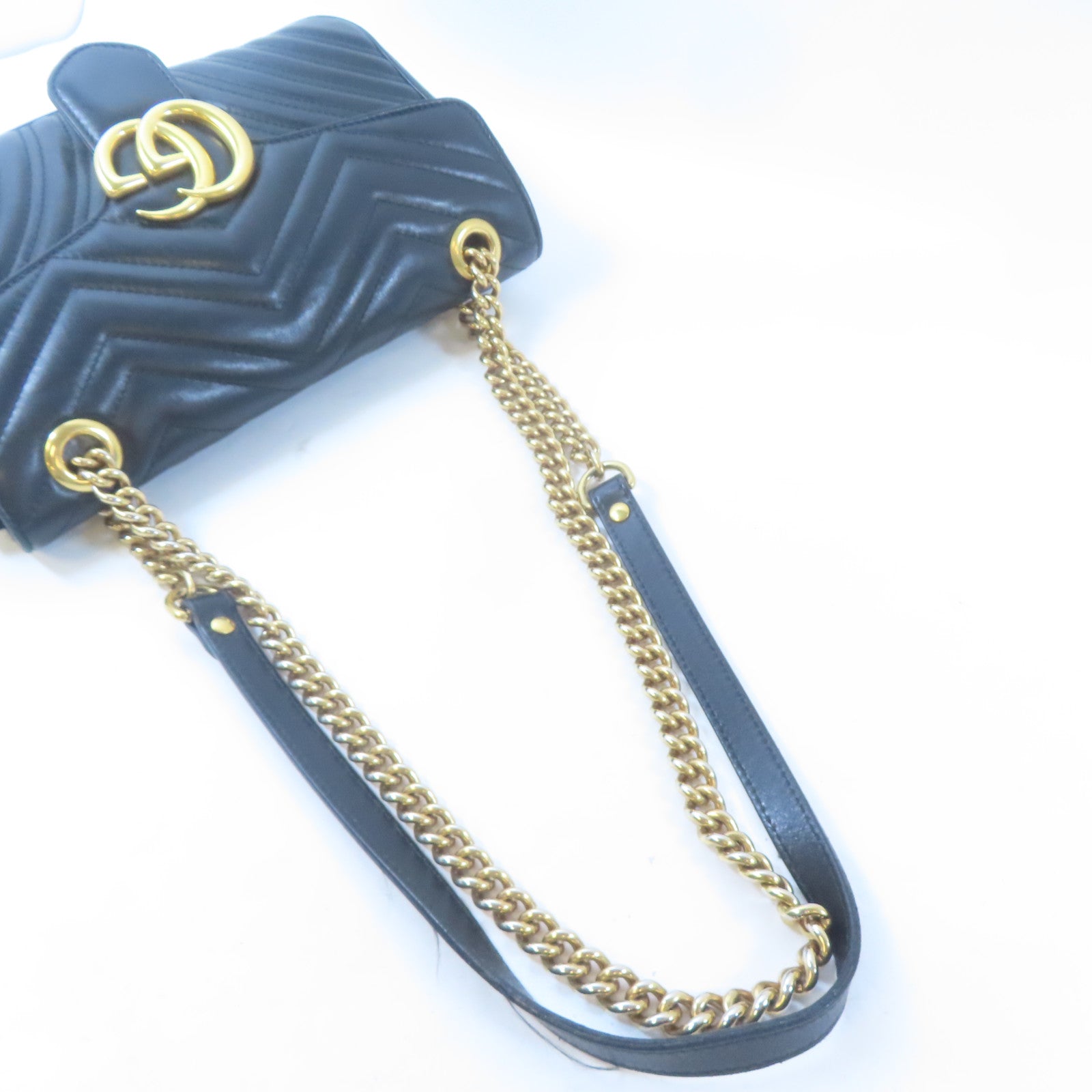 GUCCI 牛皮皮革GG Marmont金扣肩背袋黑色