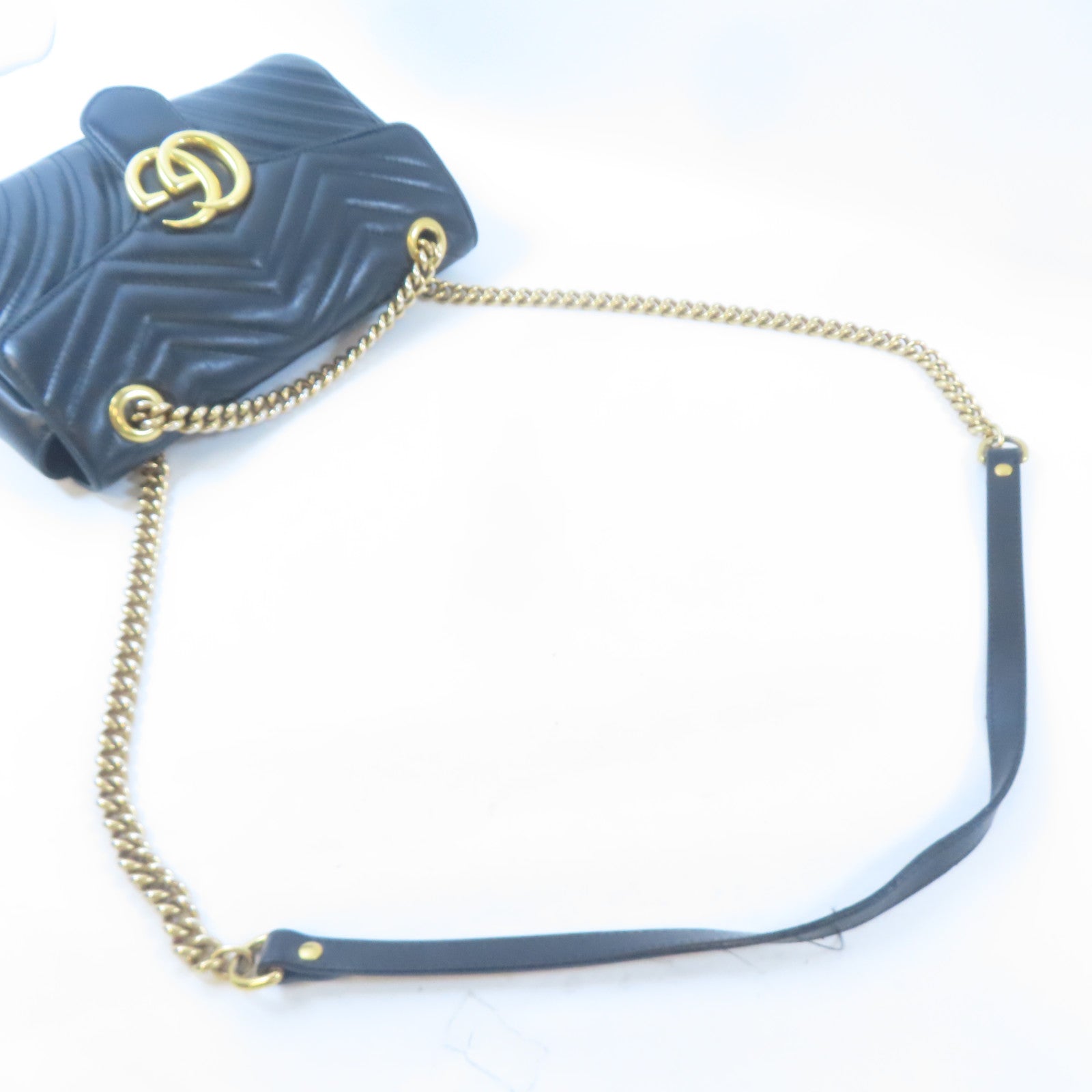 GUCCI 牛皮皮革GG Marmont金扣肩背袋黑色