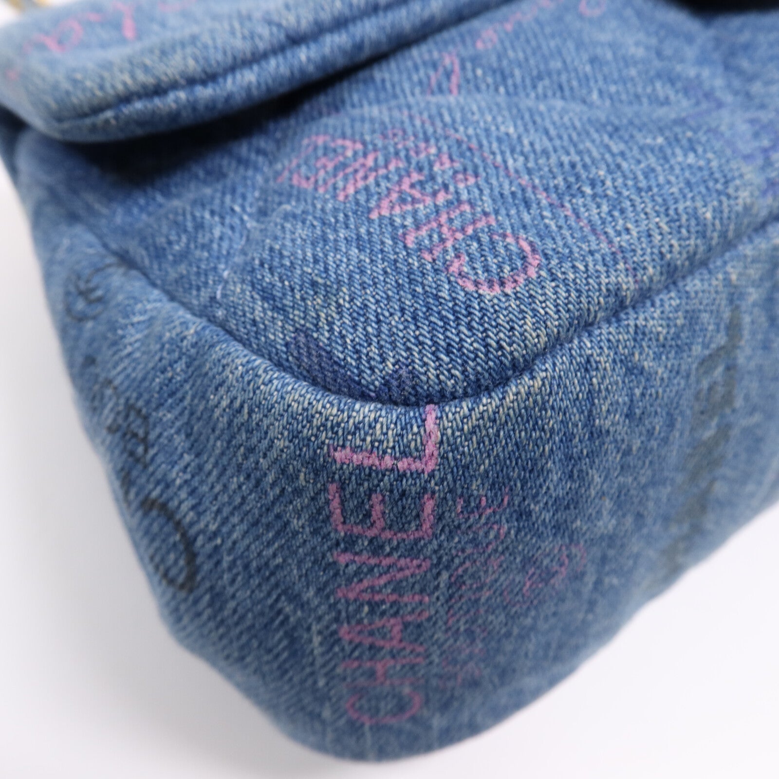 CHANEL 牛仔布Chain Shoulder Bag金扣鏈帶肩背袋