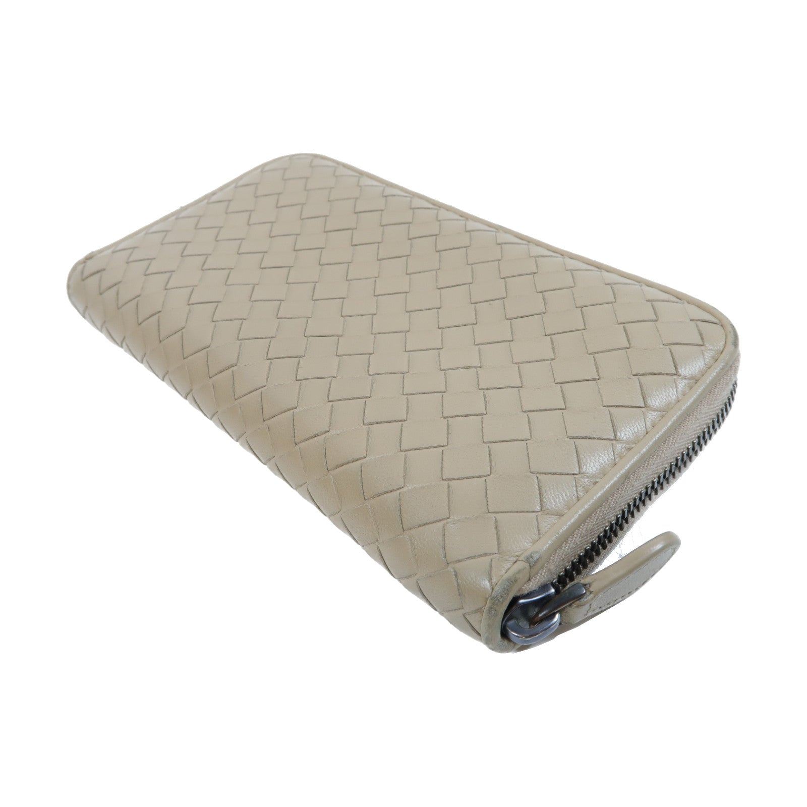 BOTTEGA VENETA 【激減優惠】織紋皮革Zipper Long Wallet拉鍊長錢包米色
