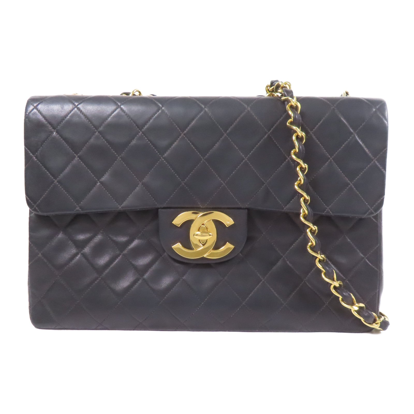 CHANEL 羊皮皮革Chain Shoulder金扣鏈帶肩背袋