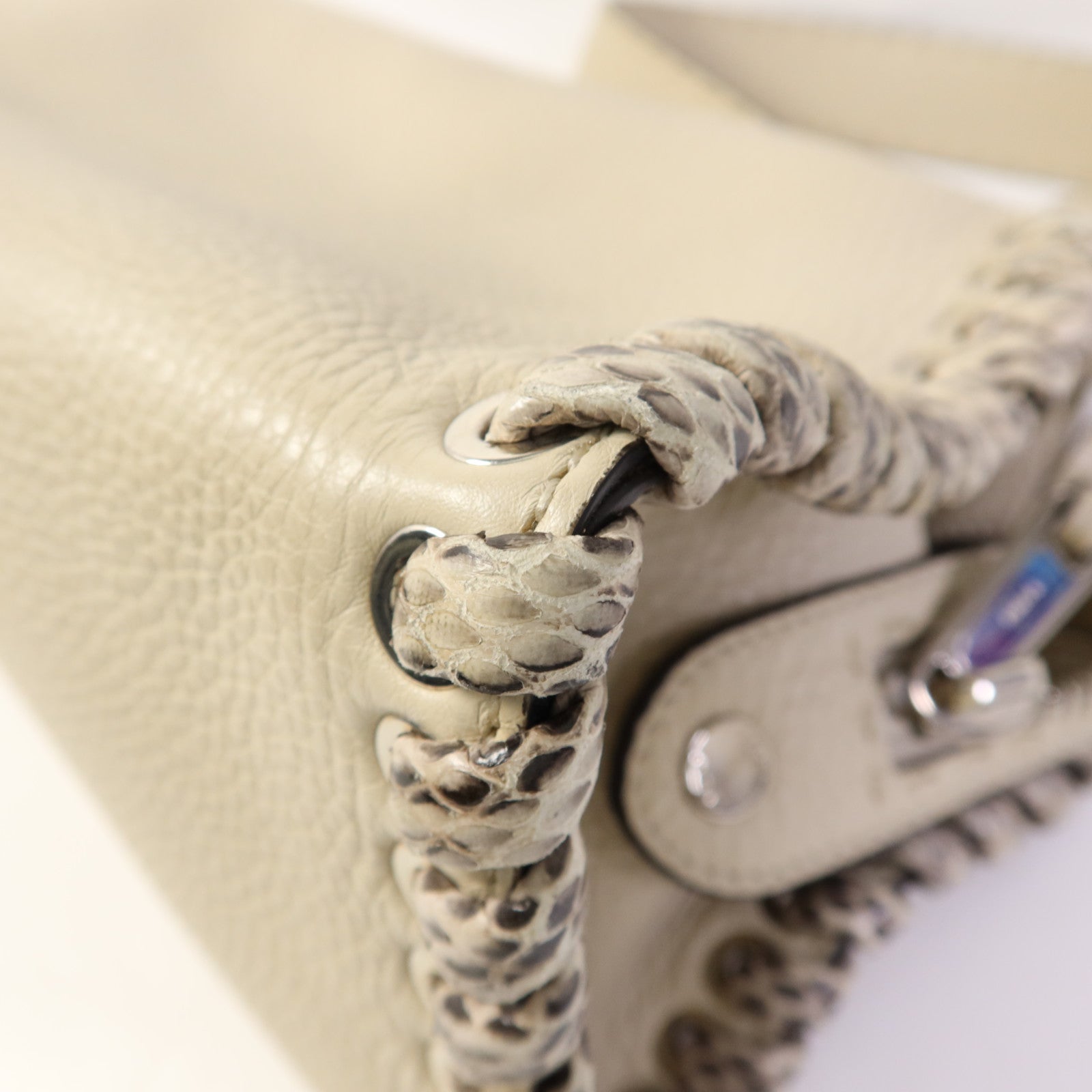 FENDI 牛皮/蛇皮皮革2 Way Shoulder Bag銀扣手挽肩背兩用袋