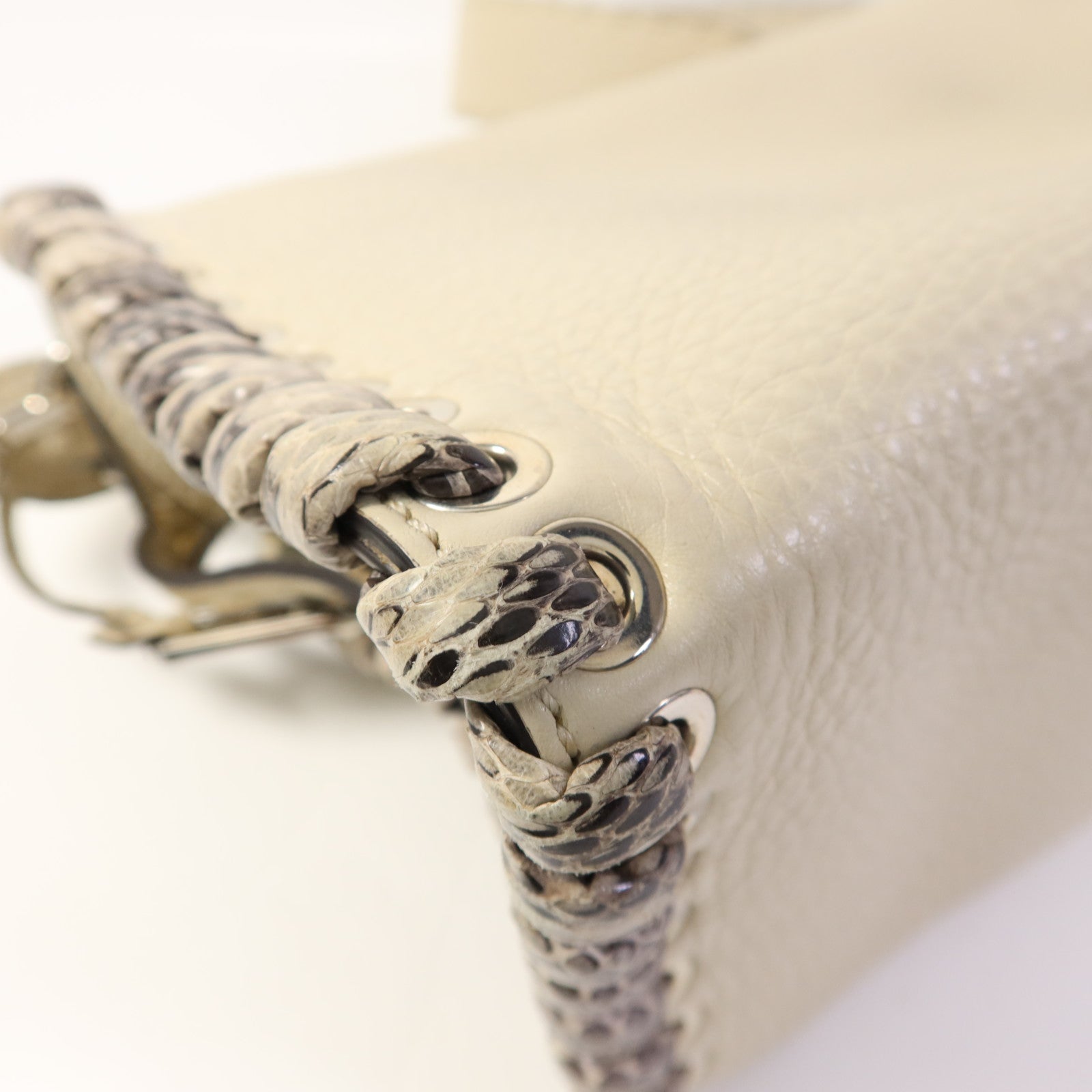 FENDI 牛皮/蛇皮皮革2 Way Shoulder Bag銀扣手挽肩背兩用袋