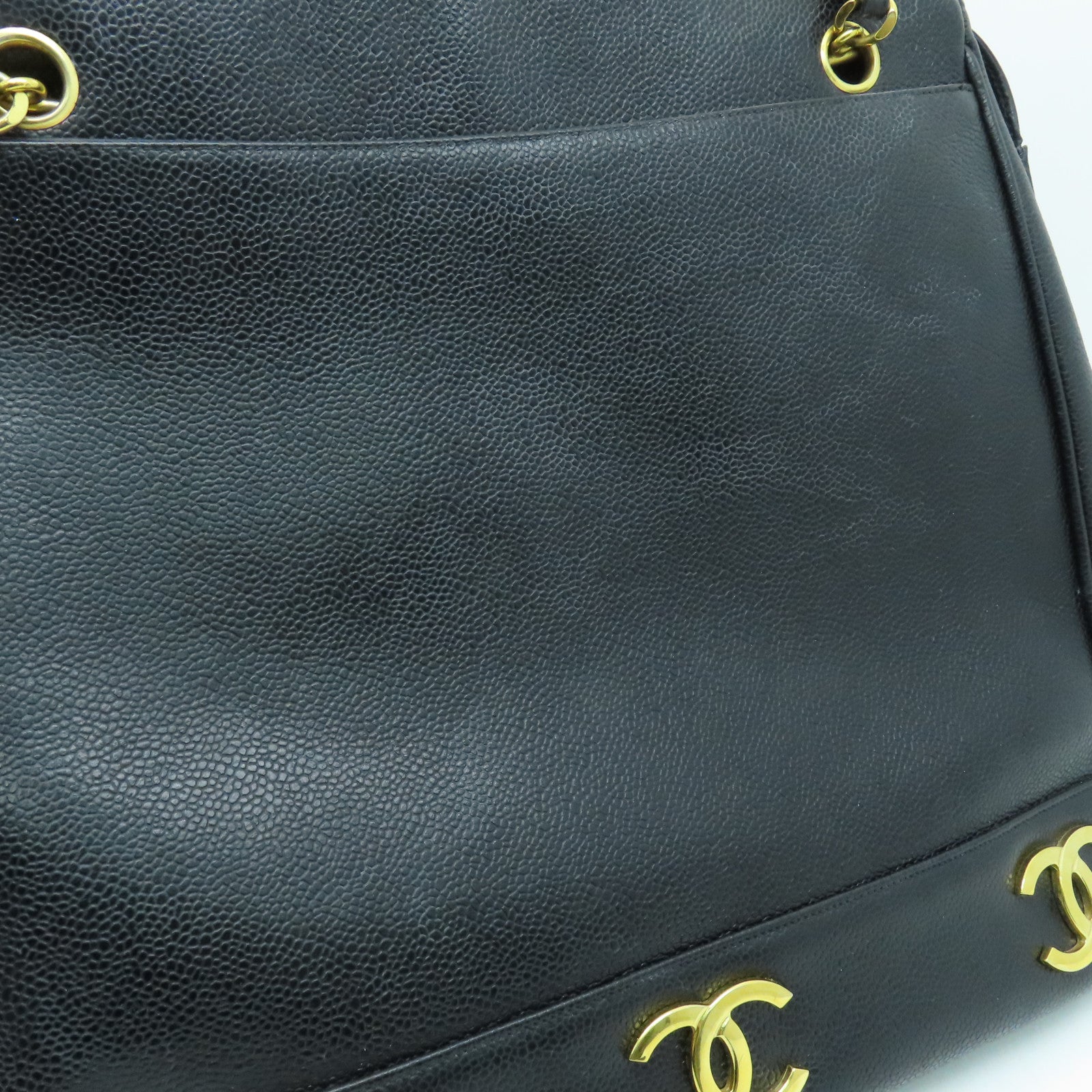 CHANEL cowhide leather Shoulder Bag gold buckle shoulder bag black