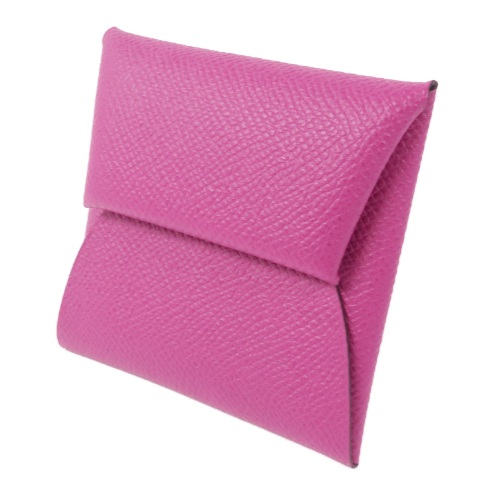 HERMES Epsom皮革Bastia銀扣零錢包Rose Purple
