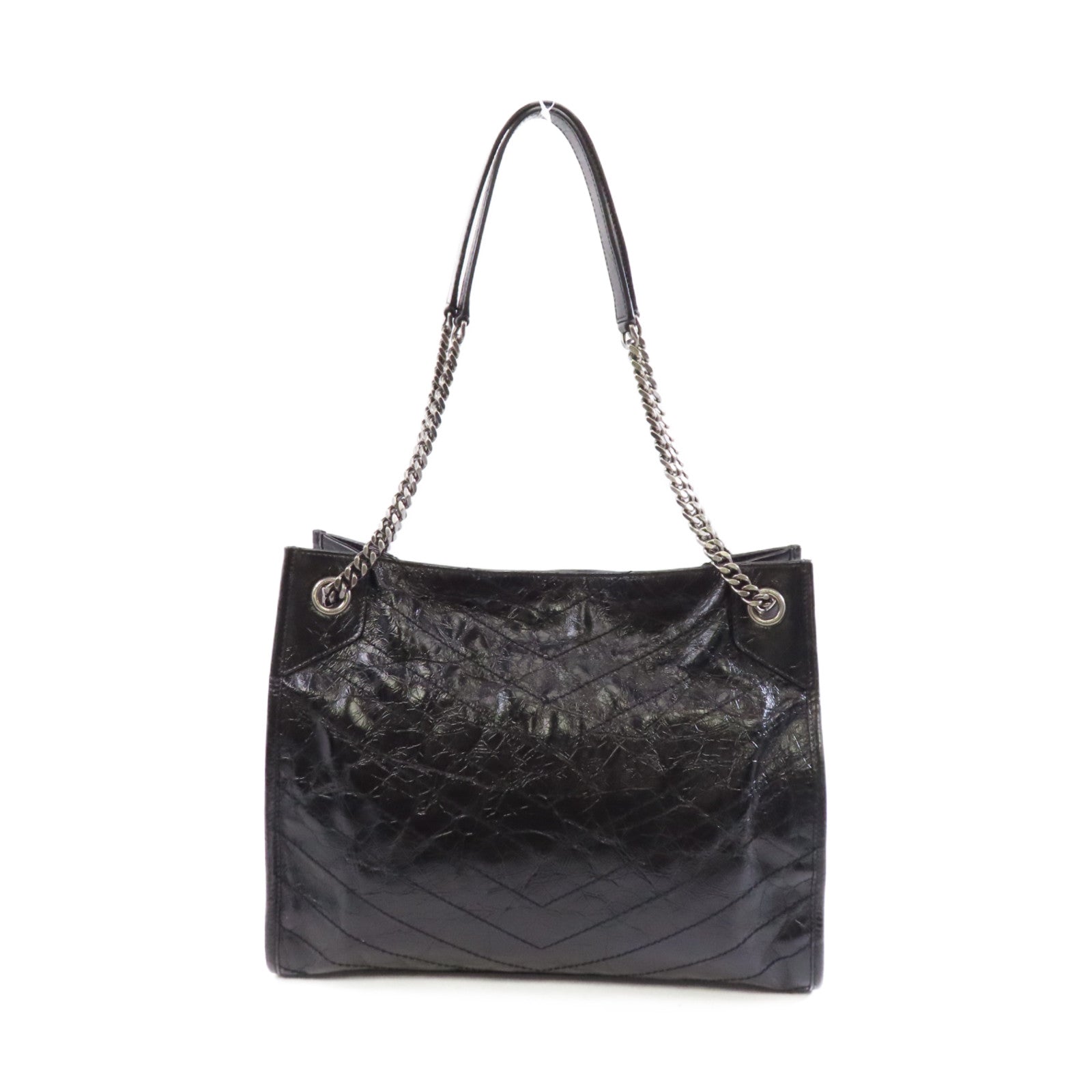 SAINT LAURENT 牛皮皮革Shoulder Bag銀扣鏈帶肩背袋黑色
