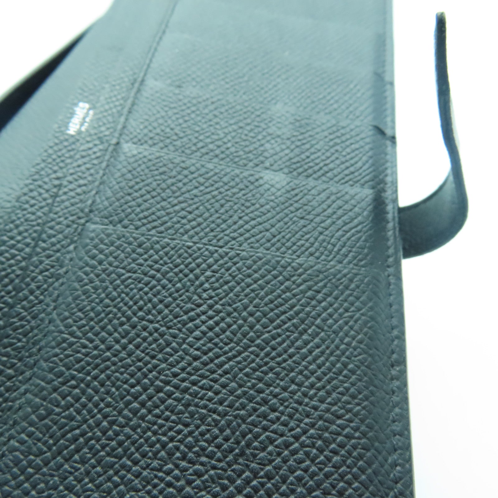 HERMES Epsom皮革Bearn W Snap銀扣長錢包Noir/黑色