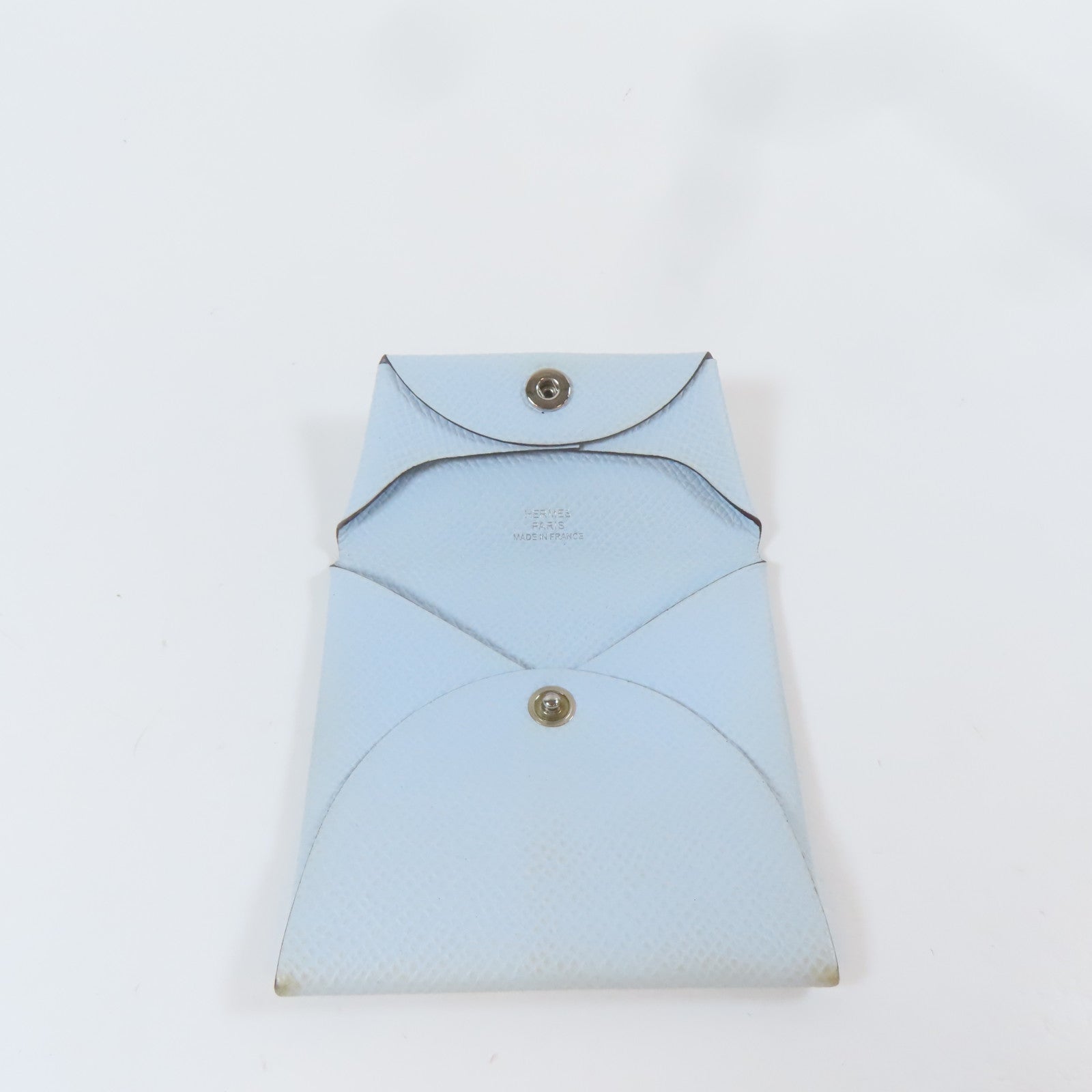 HERMES Epsom皮革Bastia銀扣零錢包Bleu Pale/聖杯藍
