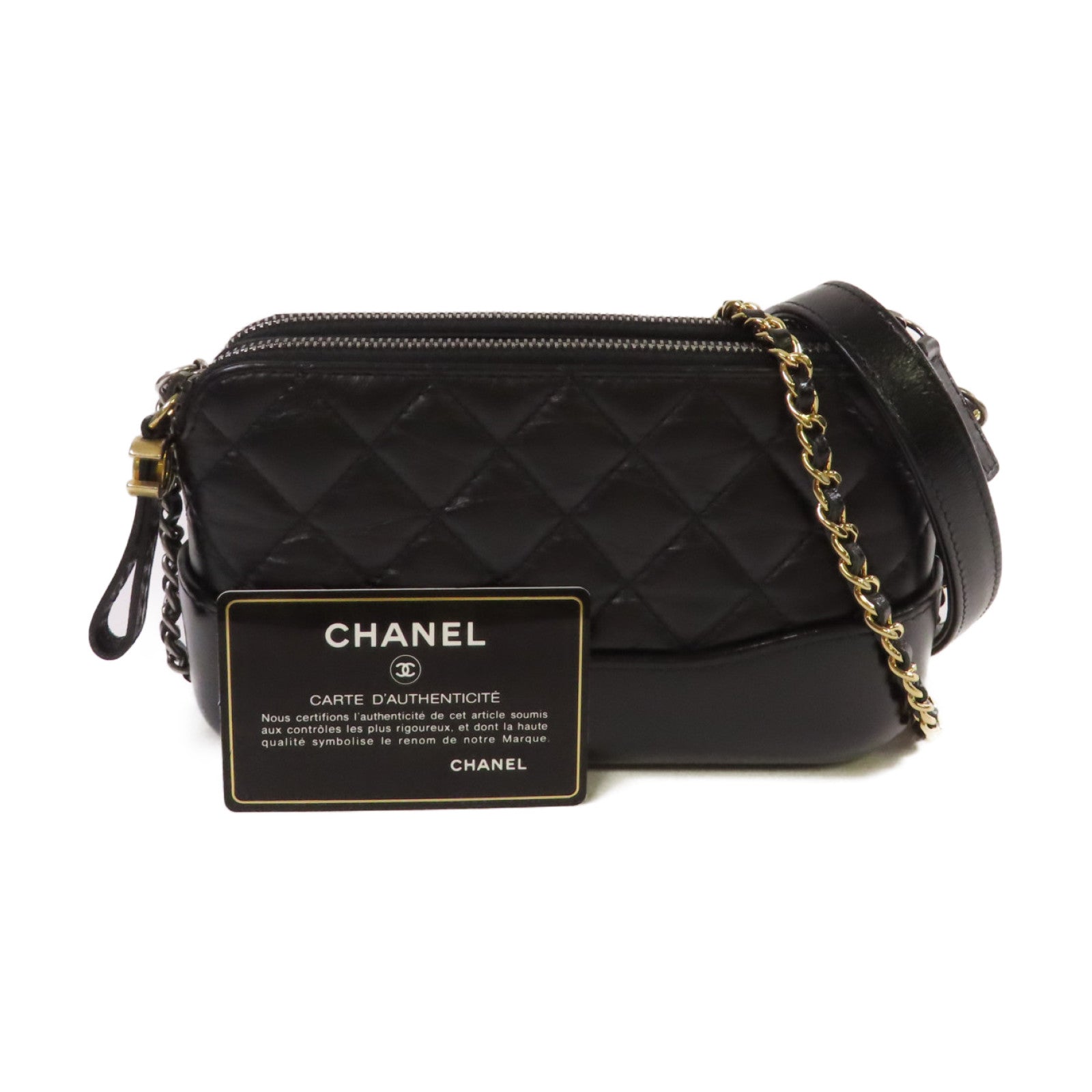 CHANEL 菱格牛皮皮革Gabrielle WOC Wallet On Chain Shoulder Bag鏈帶肩背袋黑色