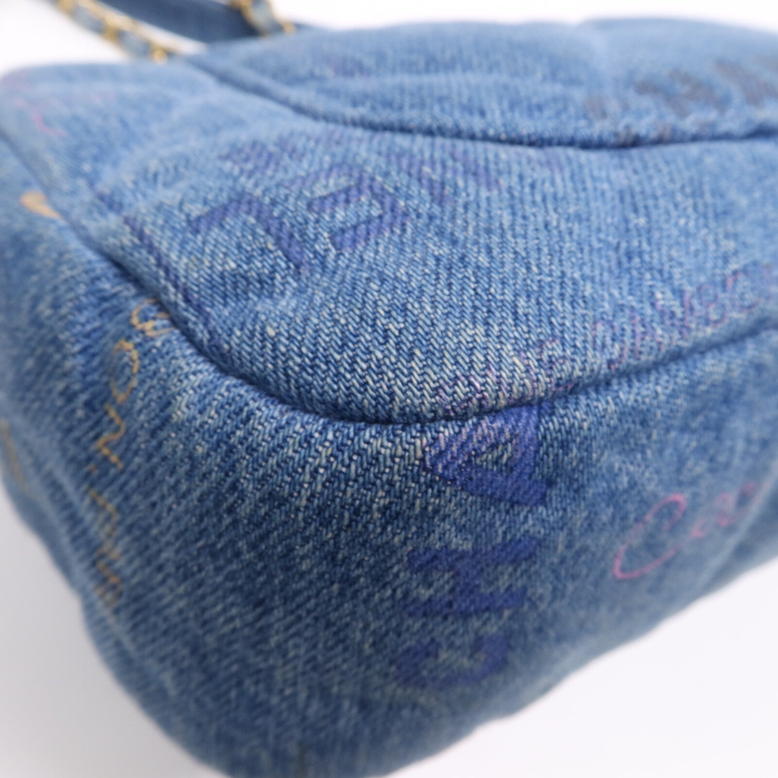 CHANEL 牛仔布Chain Shoulder Bag金扣鏈帶肩背袋