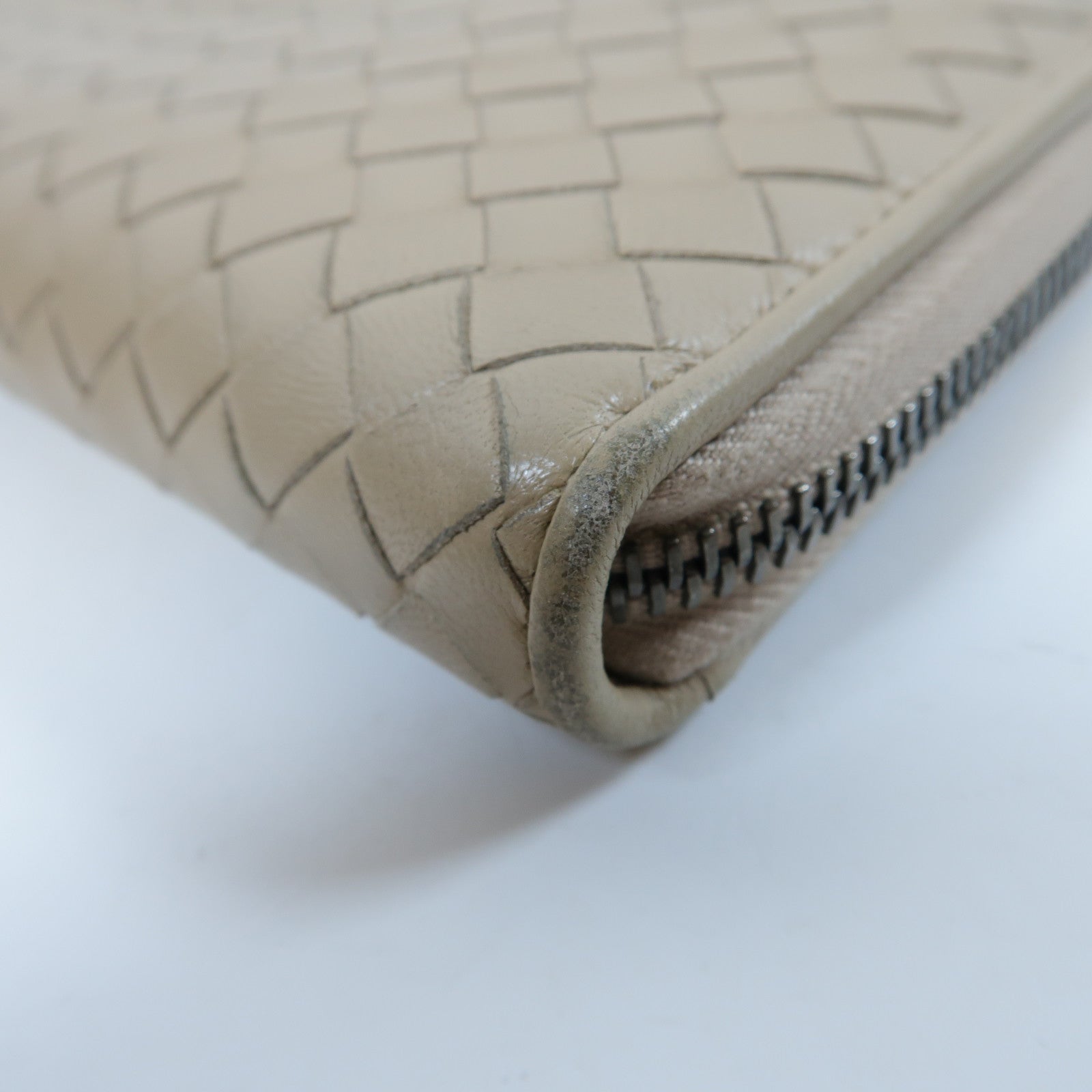 BOTTEGA VENETA 【激減優惠】織紋皮革Zipper Long Wallet拉鍊長錢包米色