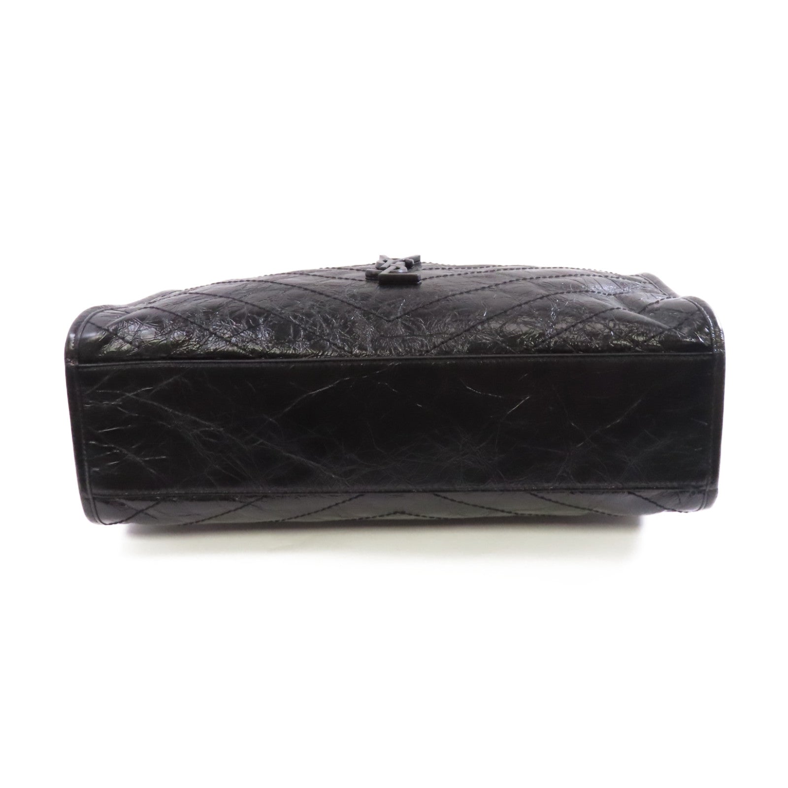 SAINT LAURENT 牛皮皮革Shoulder Bag銀扣鏈帶肩背袋黑色