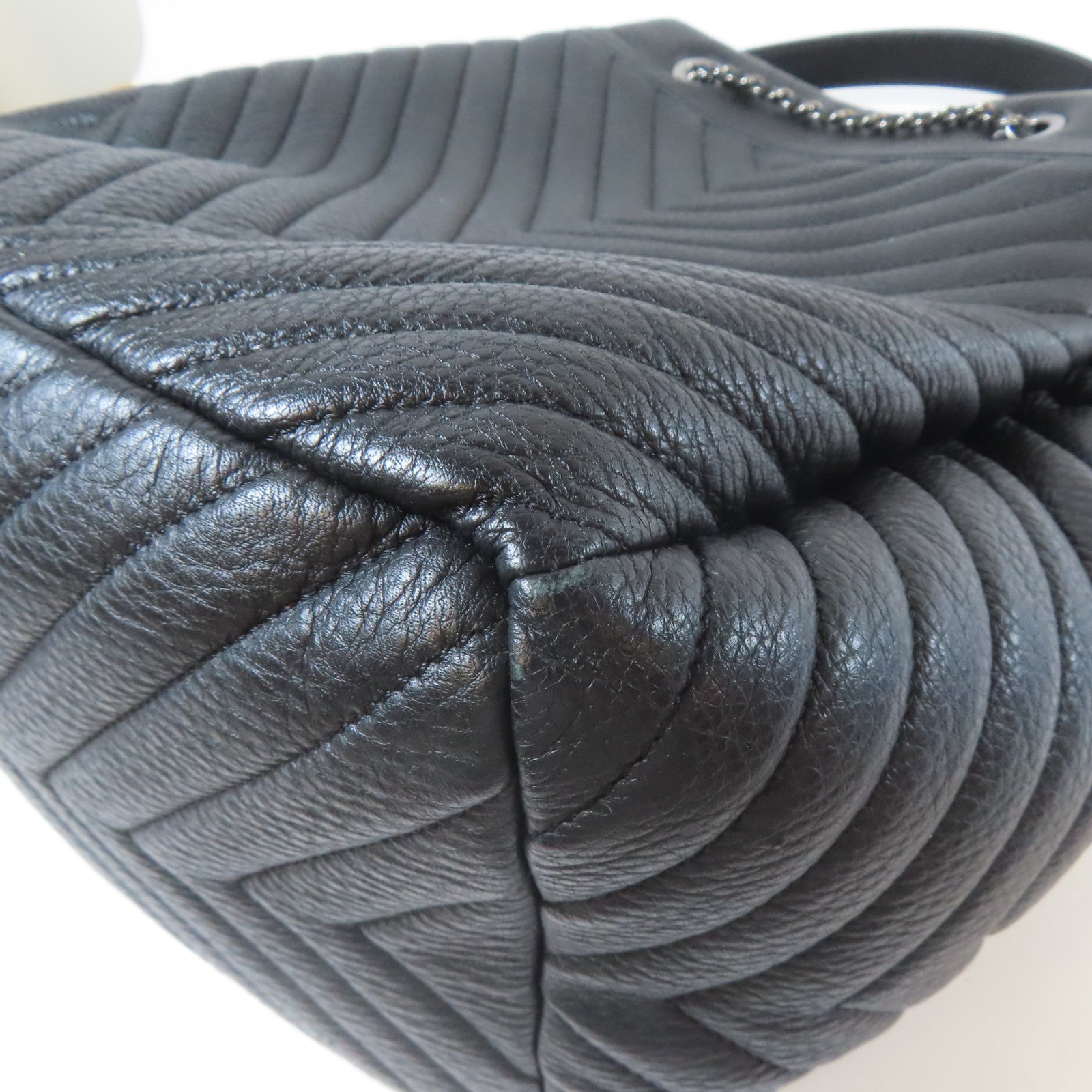 CHANEL 【激減優惠】斜紋牛皮皮革Chain Shoulder銀扣手挽肩背兩用袋黑色