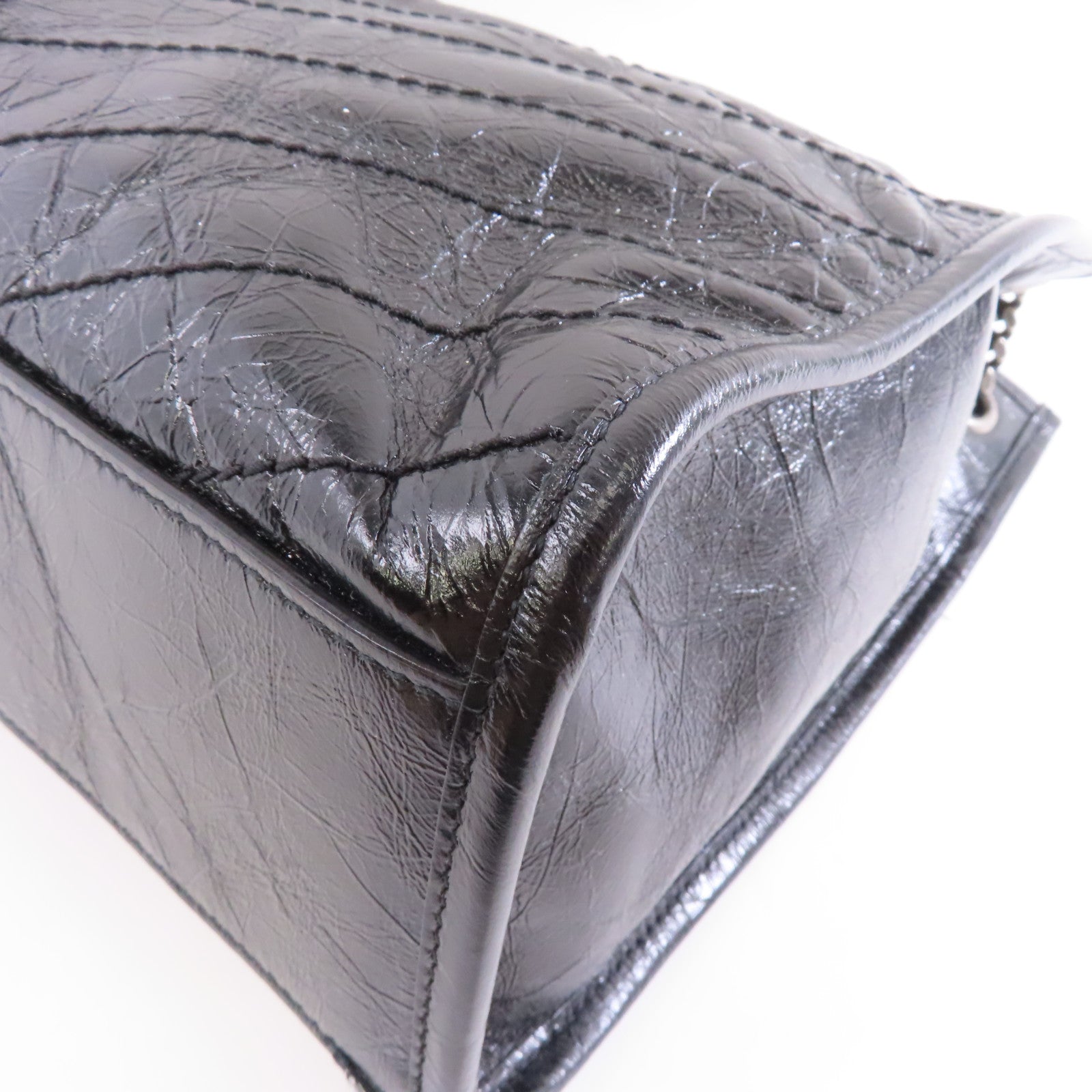 SAINT LAURENT 牛皮皮革Shoulder Bag銀扣鏈帶肩背袋黑色