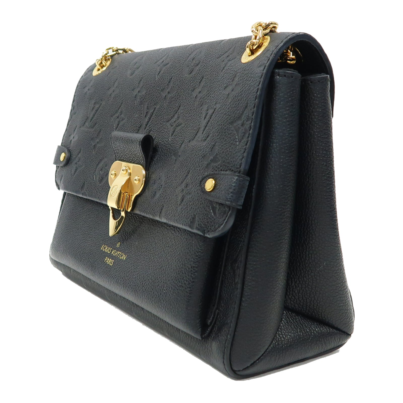 LOUIS VUITTON Monogram Empreinte Vavin PM金扣鏈帶肩背袋黑色